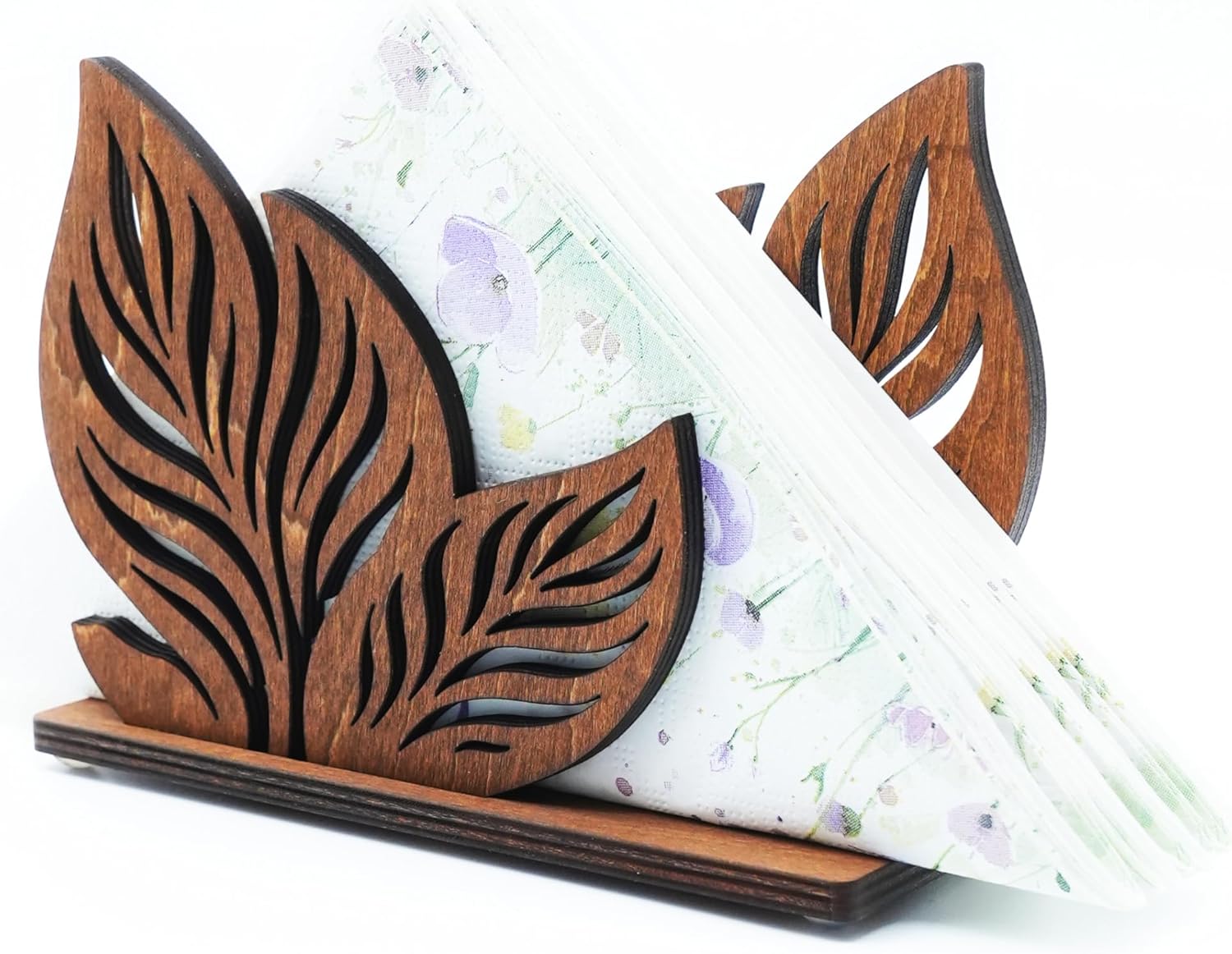 Decorative Wooden Handcrafted Napkin Holder for Table – Elegant Leaf Design Napkin Holder, Table Decor for Dining Table, Countertop, Kitchen Decor (2)