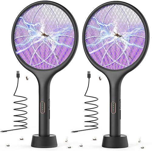 YISSVIC Electric Fly Swatter 4000V Bug Zapper Racket Dual Modes Mosquito Killer with Purple Mosquito Light Rechargeable for Indoor Home Office Backyard Patio Camping (Black)