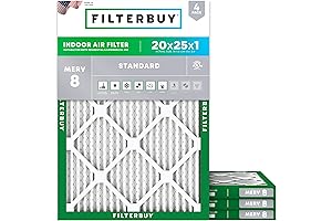 Filterbuy Home Air Filters 20x25x1, 4-Pack