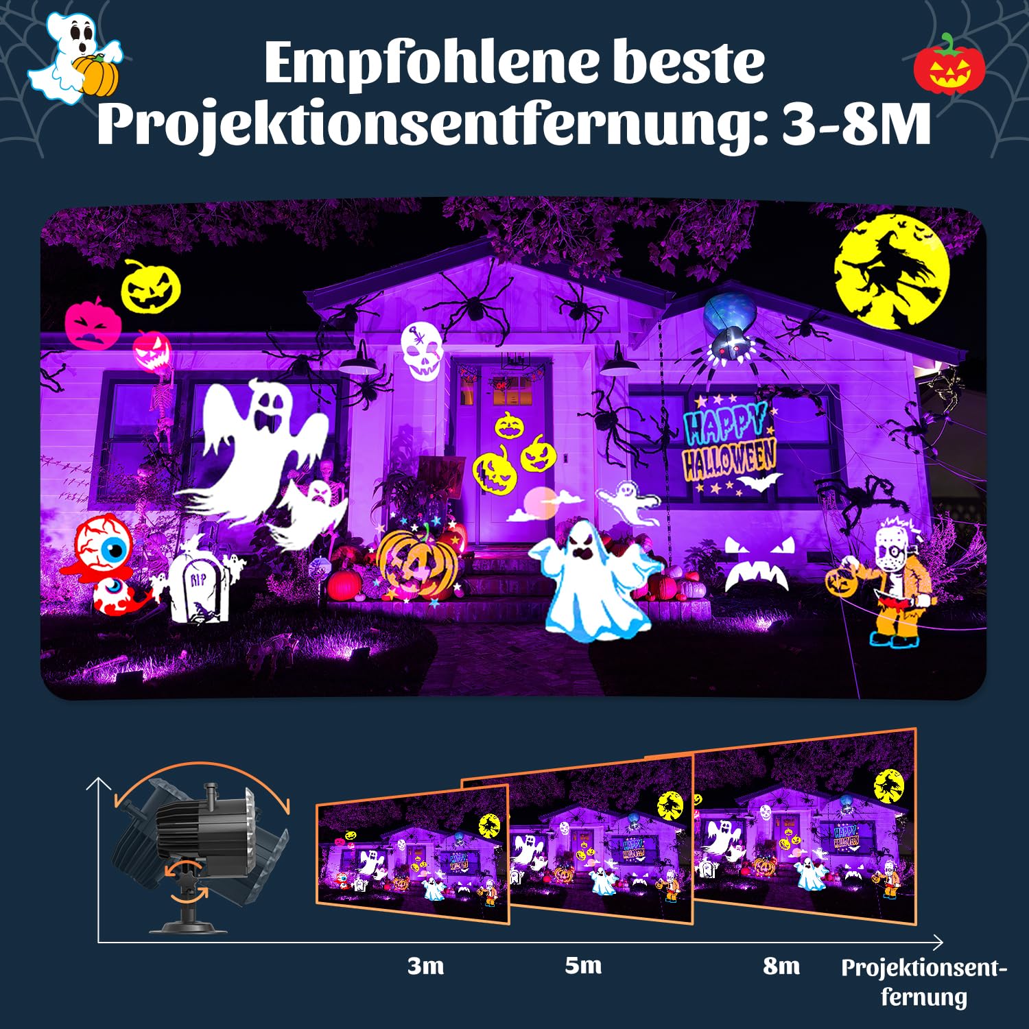 OUSFOT Halloween Projektor Mit 16 Folien - Beamer Für Garten & Haus Mit Fernbedienung Und Timer