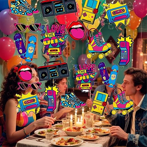 Miniatura 2 de 20 espirales colgantes para fiestas de cumpleaños de los años 80 y 90, decoraciones coloridas para fiestas (años 90)