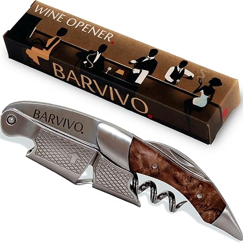 Barvivo Natural Bai Ying - Abridor con cuchillo cortador de papel de aluminio y removedor de tapas, llave manual de vino de doble bisagra para