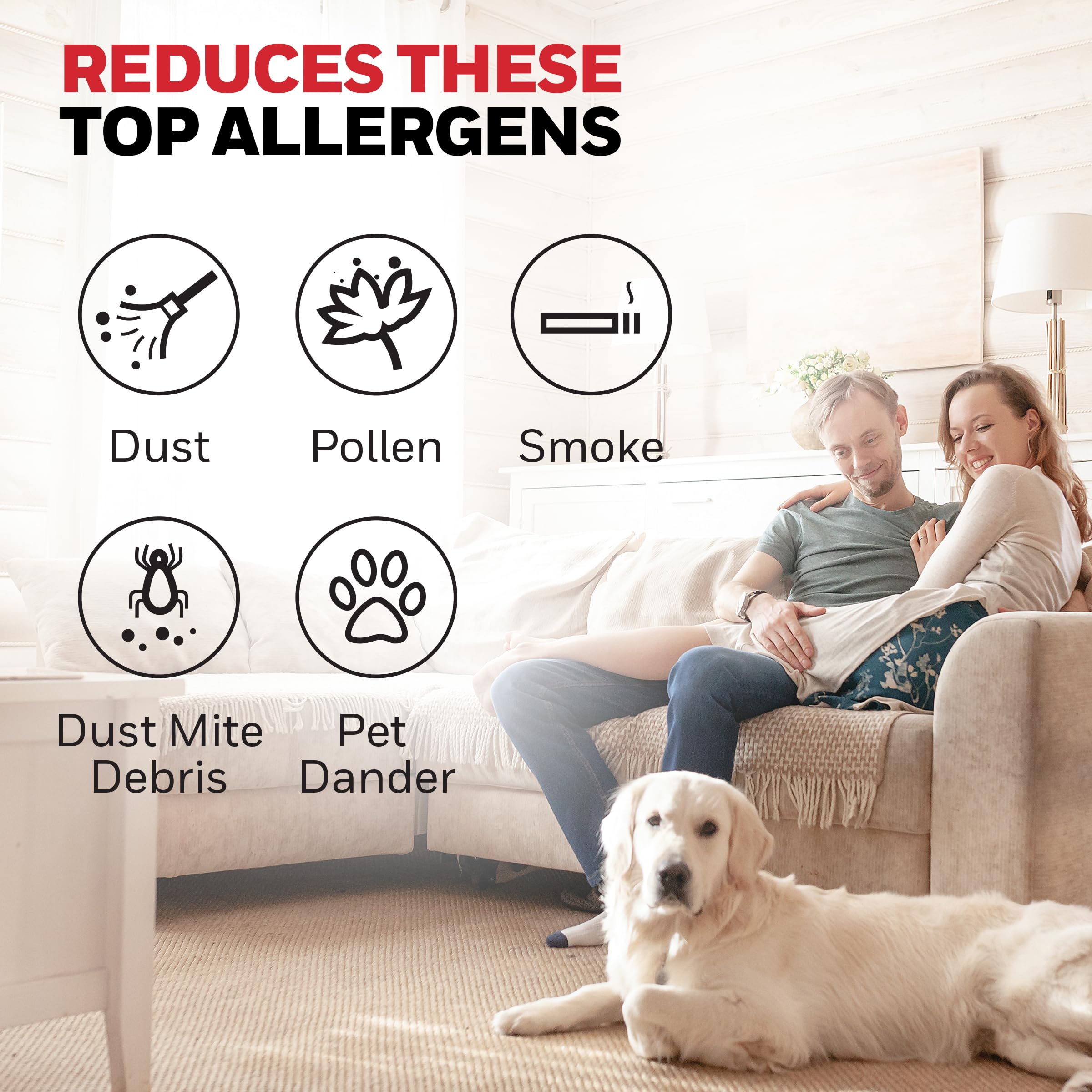 Honeywell Allergen Plus AQSense Purificateur d'air HEPA pour la maison, la chambre à coucher et les animaux domestiques, couverture de 530 m², capteur de qualité de l'air, mode automatique, mode