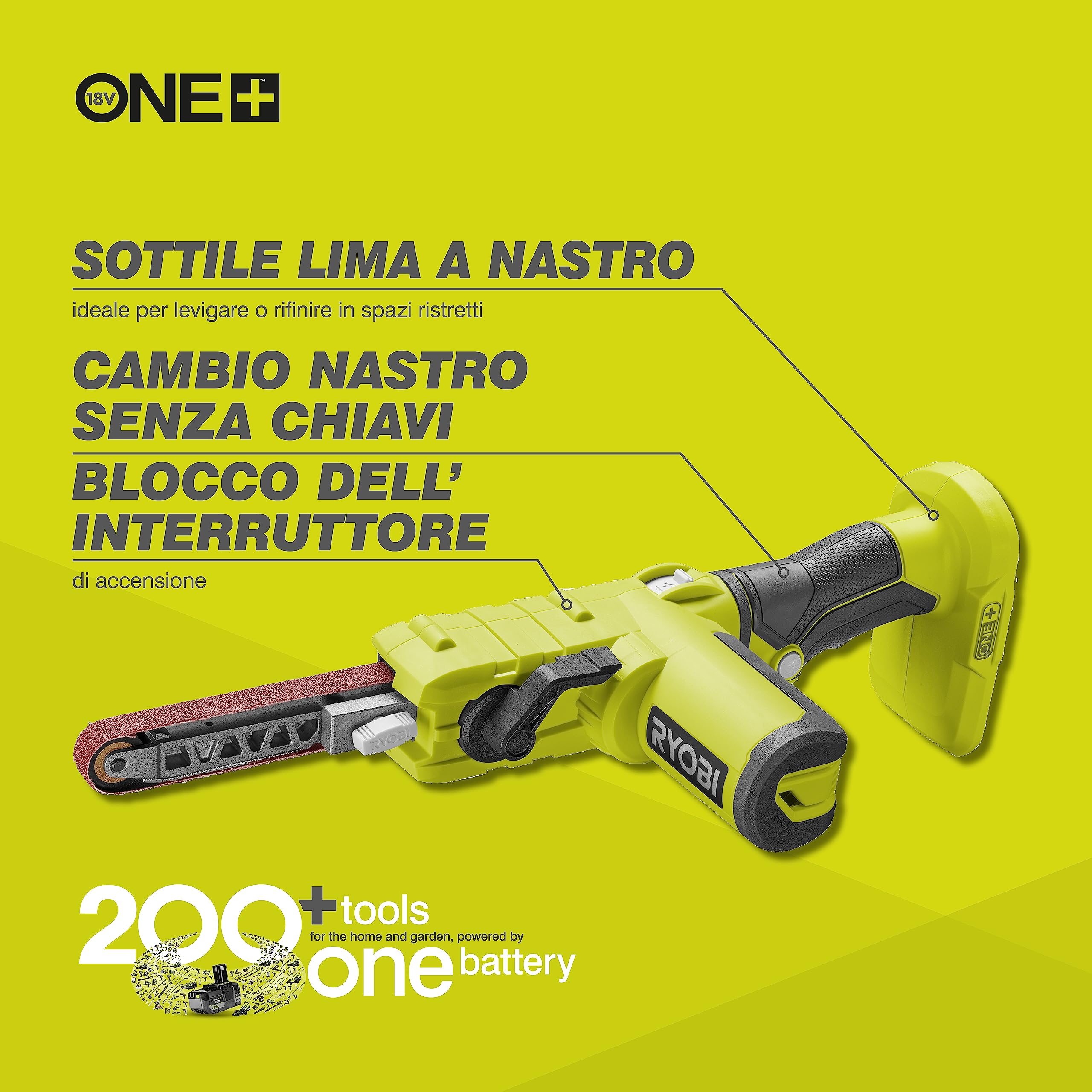 Ryobi Lima a Nastro a Batteria 18V ONE+, Nastro 13 x 457 mm, Velocità Variabile 630 m/min, Senza Batteria e Caricatore, R18PF-0