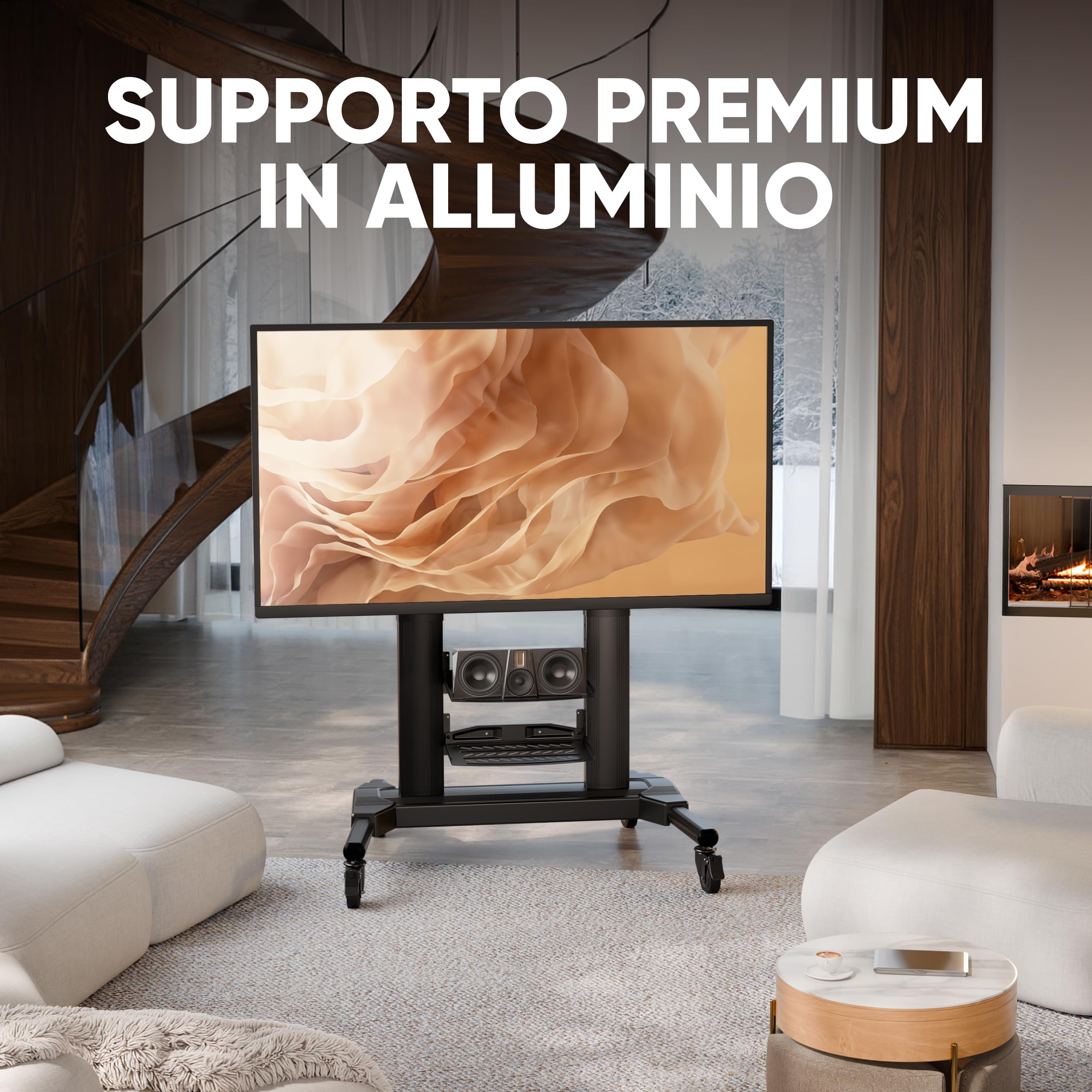 ONKRON Supporto TV da pavimento con Rotelle Mobile TV Universale con Ripiani Carrello porta TV Orientabile Piedistallo TV per schermi 40¨-80¨ fino 45 kg VESA max 700x400 mm