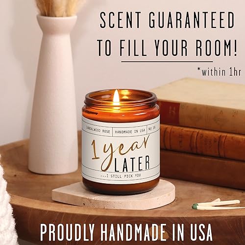 Miniatura 7 de 1 Year Anniversary Gifts for Girlfriend or Wife - '1 Year Later' Candle, wSandalwood Rose - infused wEssential Oils I 1st Anniversary Gift I One