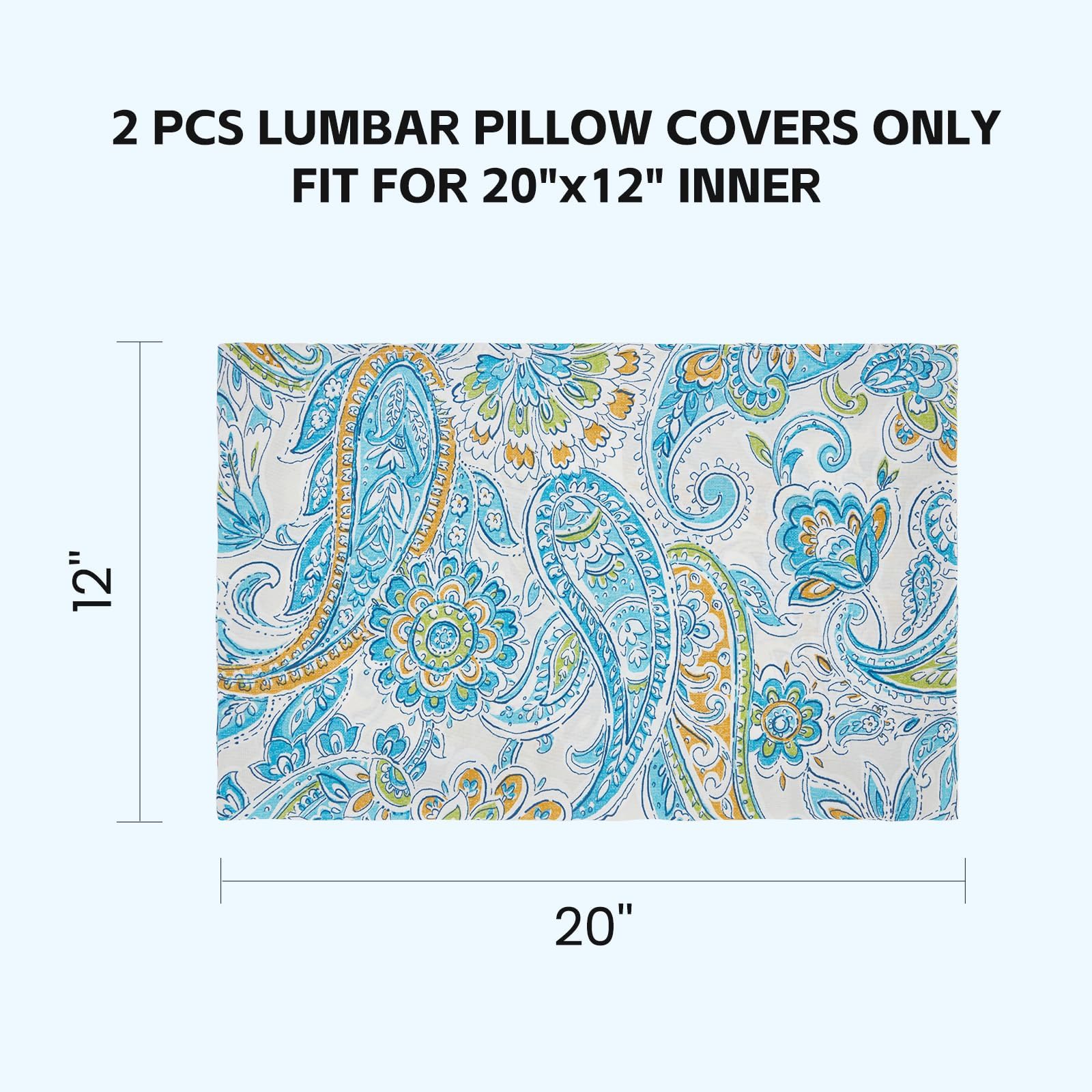 Outdoor Lumbar Pillows Waterproof Covers 2 Pack 12×20 Inch, Decorative Toss Pillows Covers, Rain-Proof, Fade Resistant for Patio Furniture, Sofa, Couch, Garden