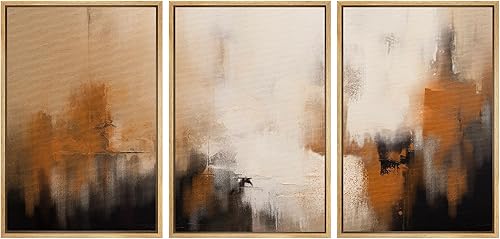 Miniatura 1 de SIGNWIN Lienzo enmarcado para pared, juego de impresiones de trazos de pintura negra y naranja, ilustraciones modernas, bohemio, relajante,