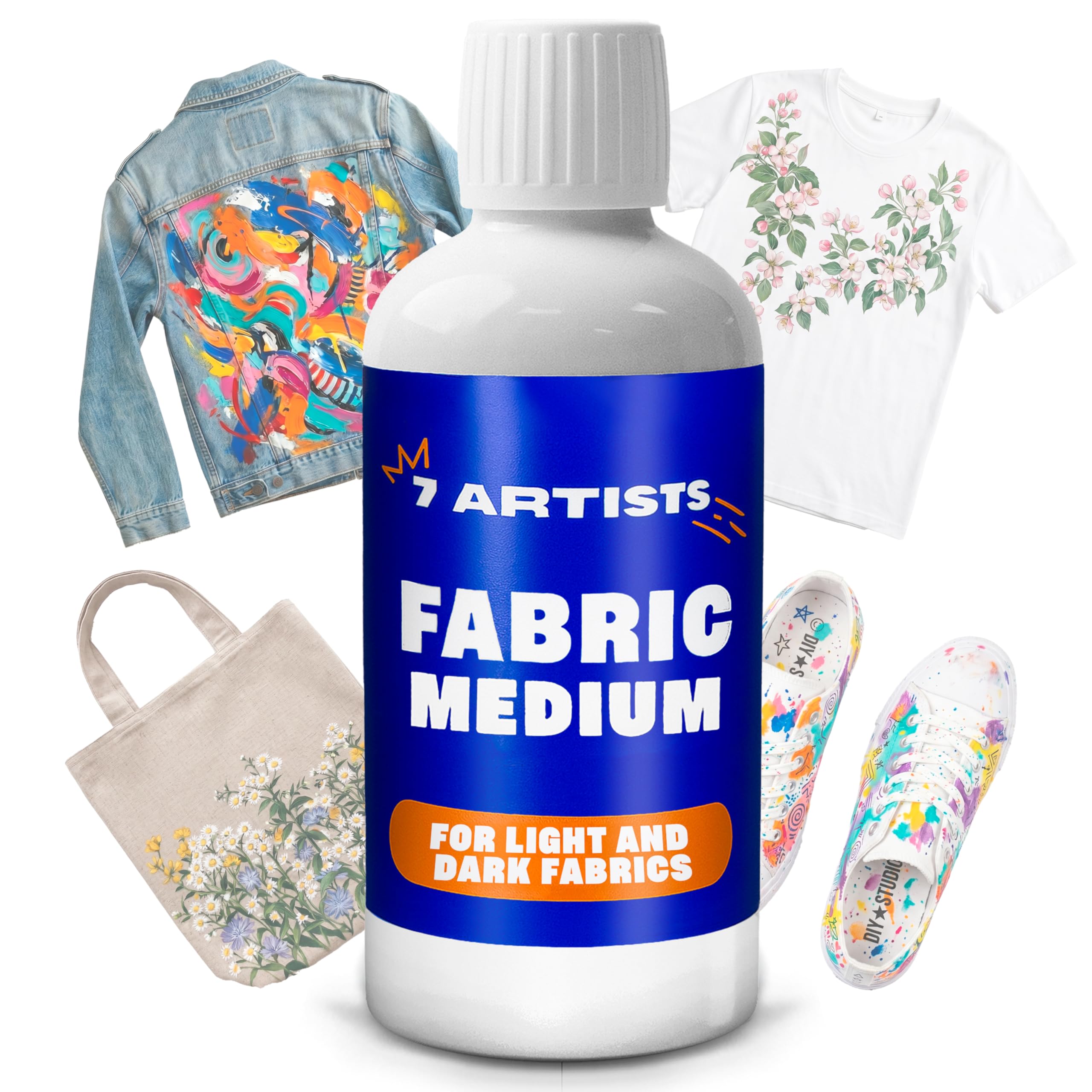 7 Artists Fabric Medium for Acrylic Paint 250 ml – Turn Acrylic Paints into Washable Fabric Paint | Soft Flexible Matte Finish, No Cracking | Textile Medium for T-Shirts, Denim, Shoes & Tote Bags — image 1
