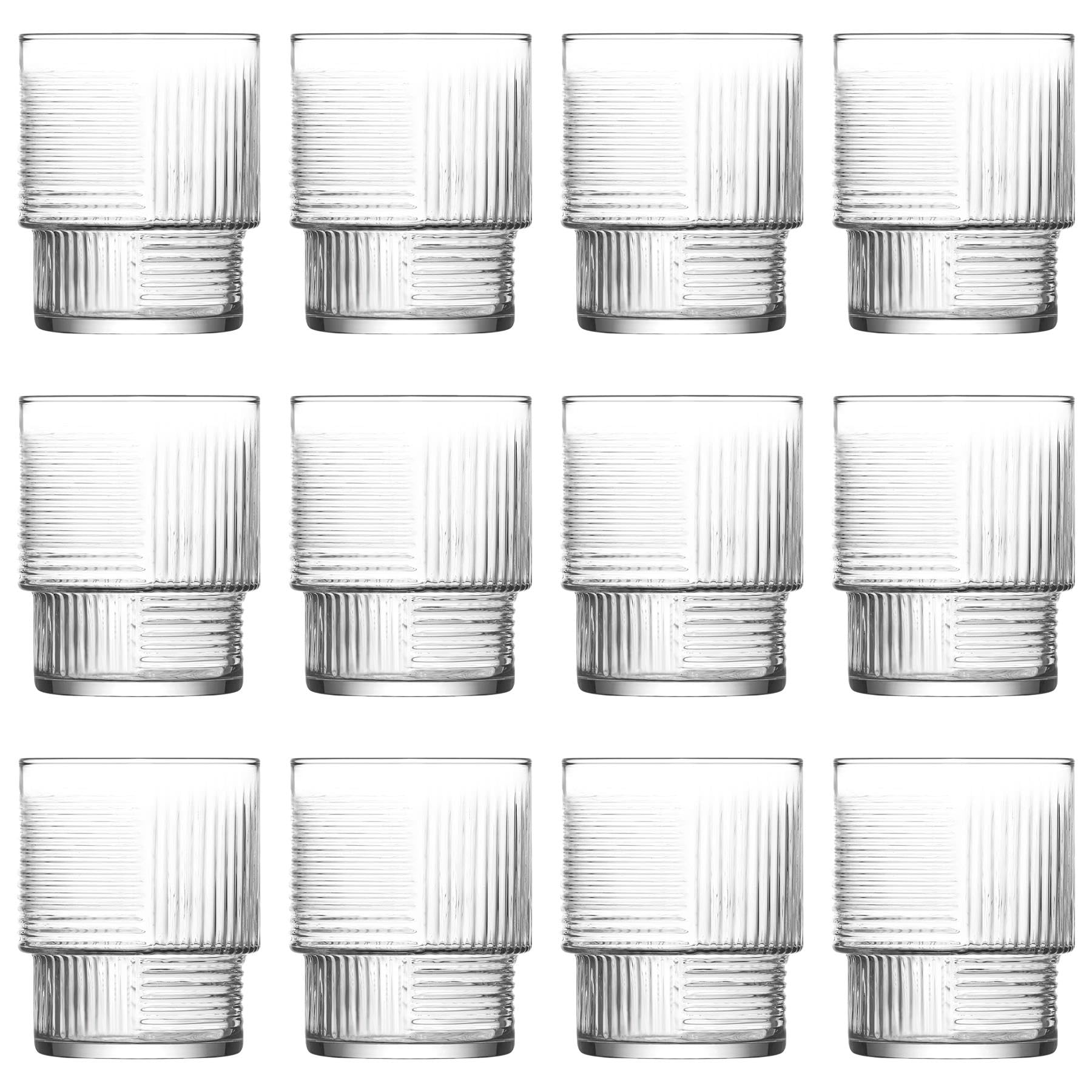 LAV 12x 325ml Helen Stacking Whisky Glasses - Cut Glass Whiskey Rum Vodka Gin Scotch Ice Old Fashioned Cocktail Drinking Tumbler Gift Set