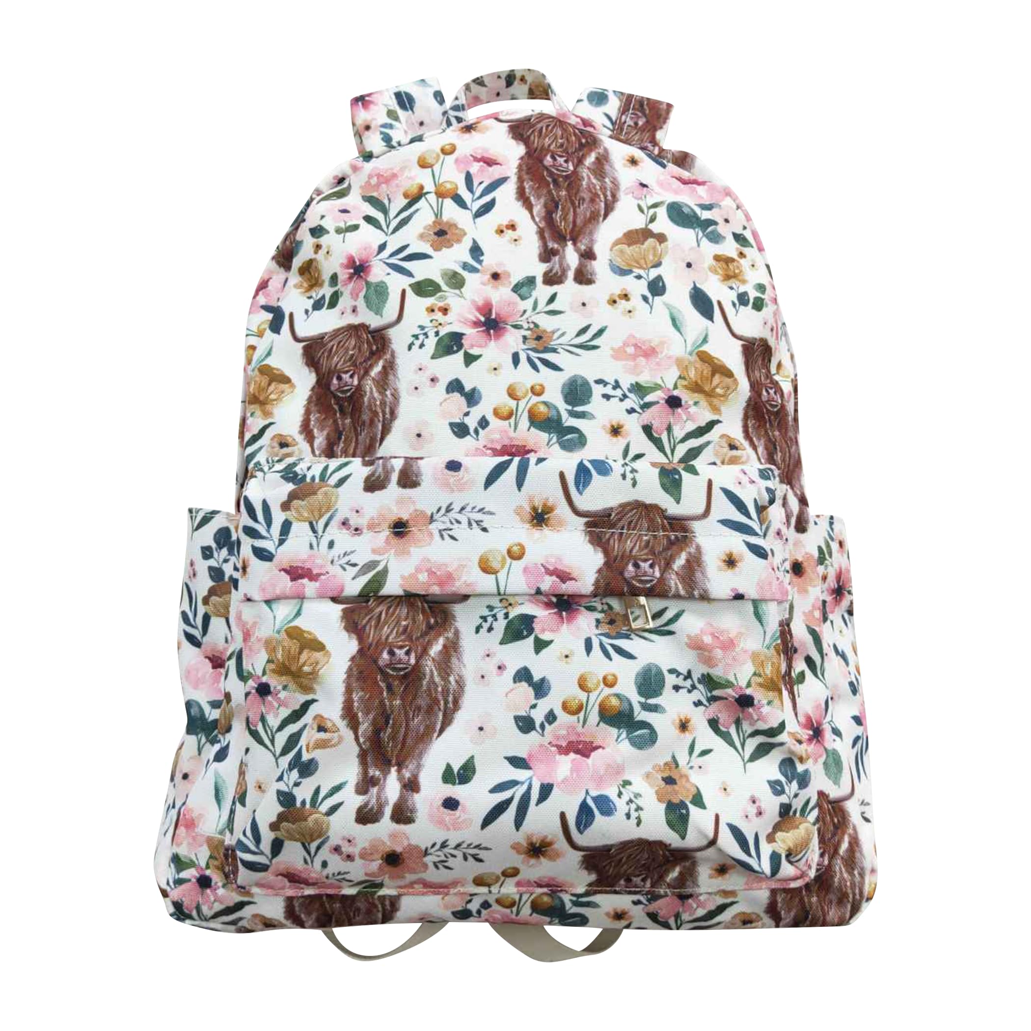 Pink Floral Highland Cow Diaper Bag Backpack