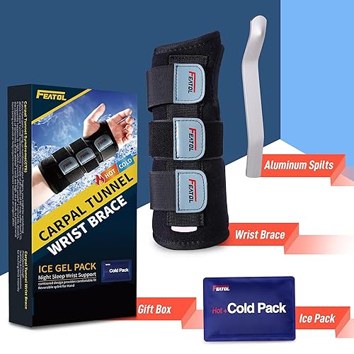 Miniatura 7 de FEATOL - Muñequera para el síndrome del túnel carpiano, para uso nocturno, con férula, correas ajustables, bolsa de hielo y calor, para mujeres y