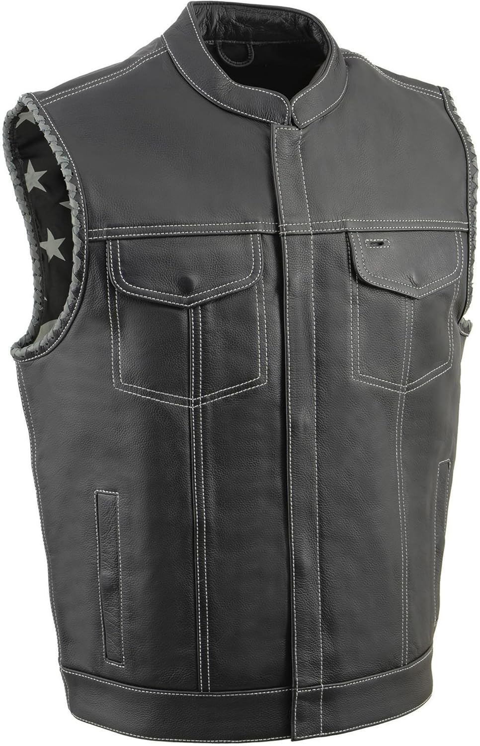 Milwaukee Leather Men's Club Style Leather Vest with Leather Braided Laced Arm Holes