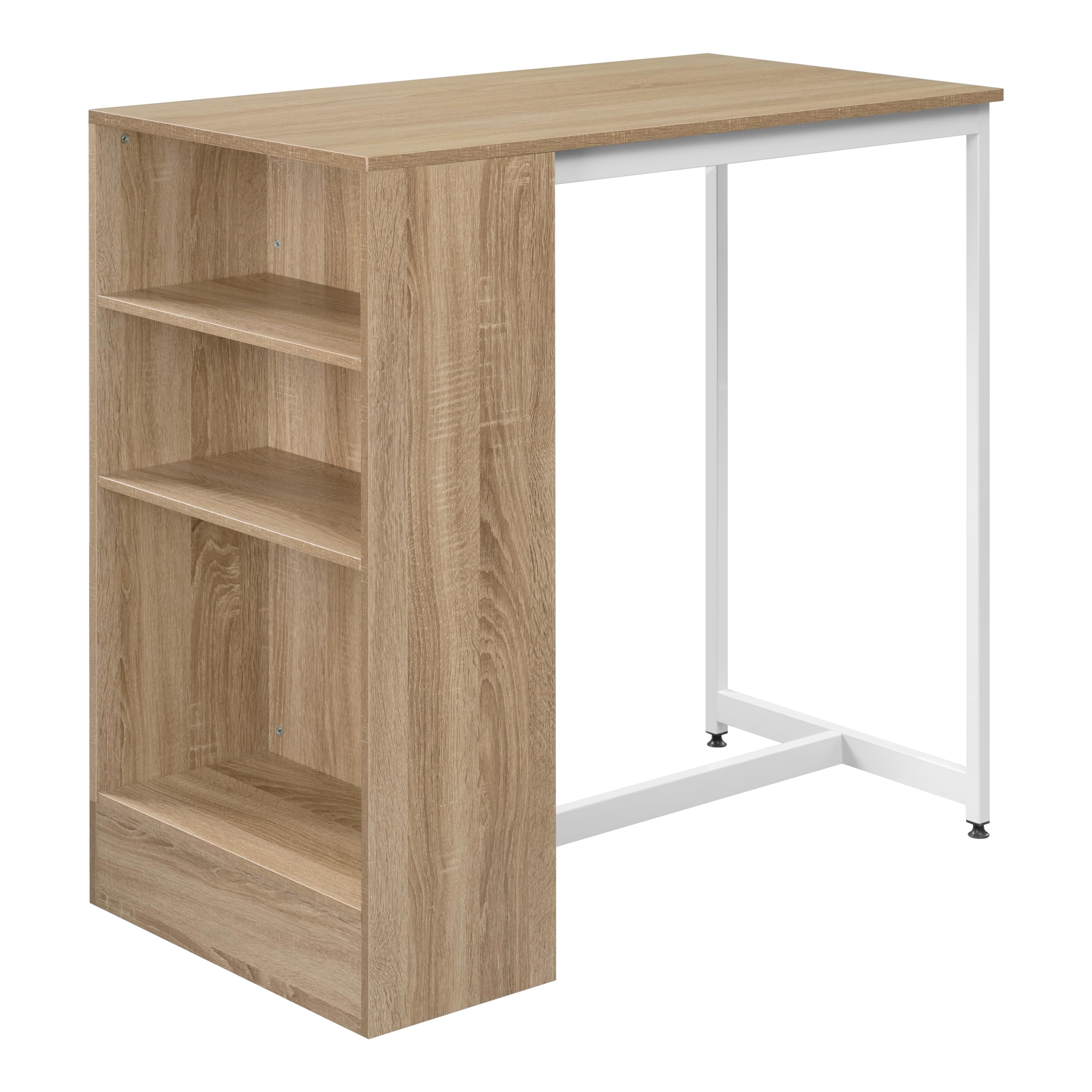 WOLTU Bartisch 90 x 50 x 90 cm, Stehtisch mit 3 Ablagen, Bistrotisch Bartheke aus Metall & Holz, Küchentheke Tresentisch für Bar Küchen Wohnzimmer, Helle Eiche+Weiß