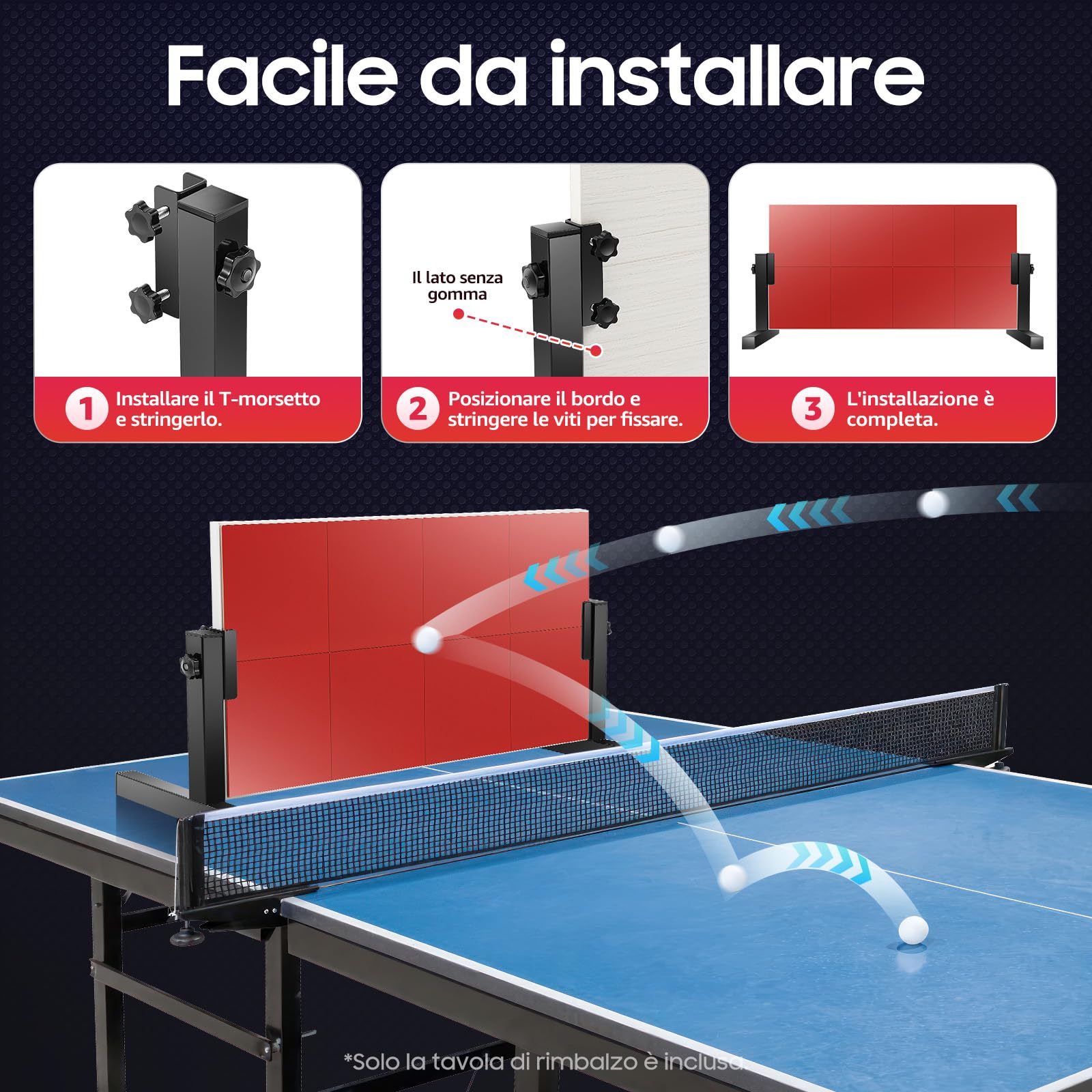 Ping Pong Rebounder, Tavola da Rimbalzo da Tennis con 8 Gomme Rosse， Regolazione Dell'angolo a 360°, Attrezzatura per L'allenamento Tennis Ufficio Palestra Centro Sportivo