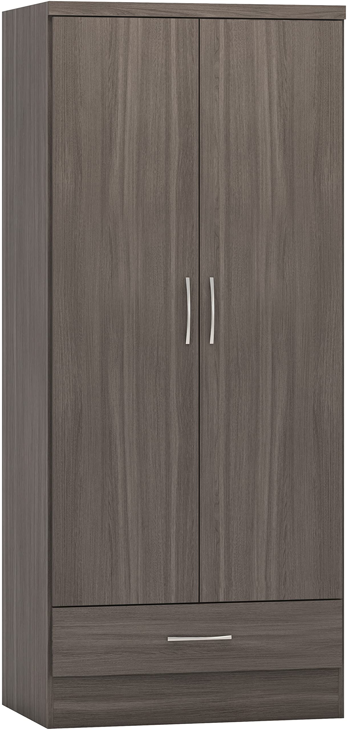 Seconique Nevada Wardrobe 2 Door 1 Drawer Wood Grain Effect Drawer Hanging Rail Black