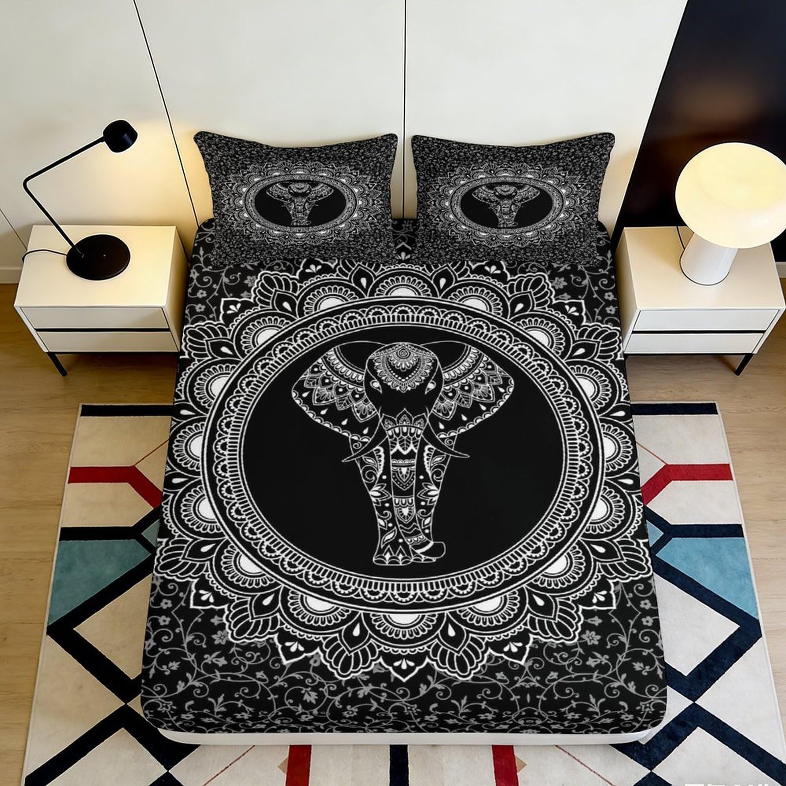 3D Printed Mandala Fitted Sheet Microfiber Deep Pocket Full Wrap for Bedroom Mandala Mattress Fitted Cover Non-Slip Washable 90x200x25cm