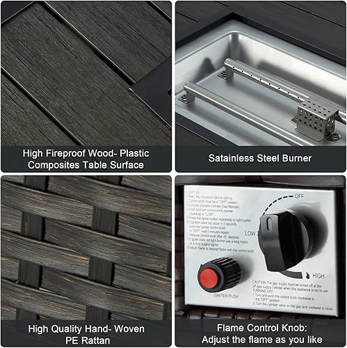 Miniatura 3 de HOMREST Mesa de fuego de gas propano para exteriores de 44 pulgadas, fogata de gas de encendido automático de 50,000 BTU con protector de viento de