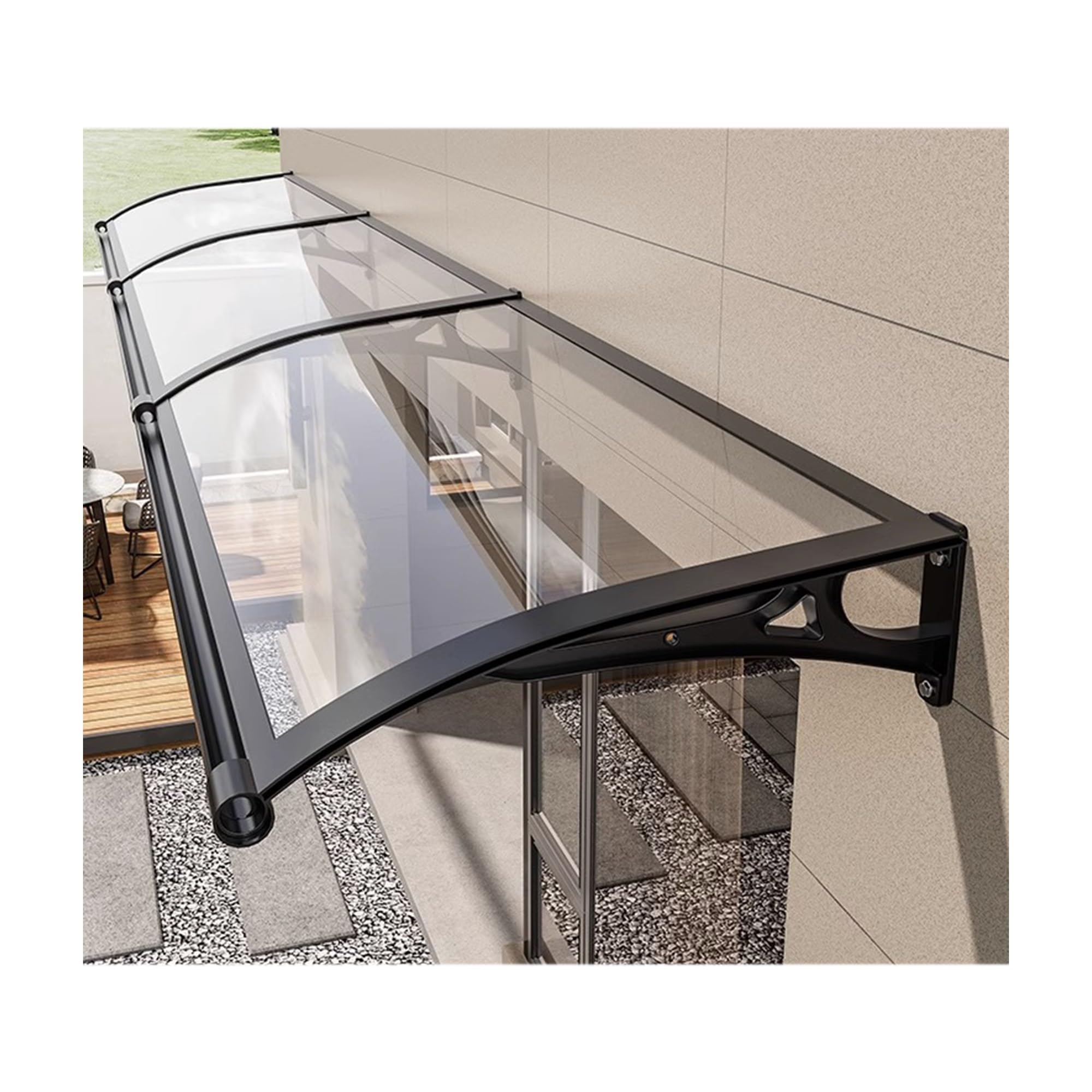 Auvent pour porte d'entrée en polycarbonate transparent avec support aluminium robuste