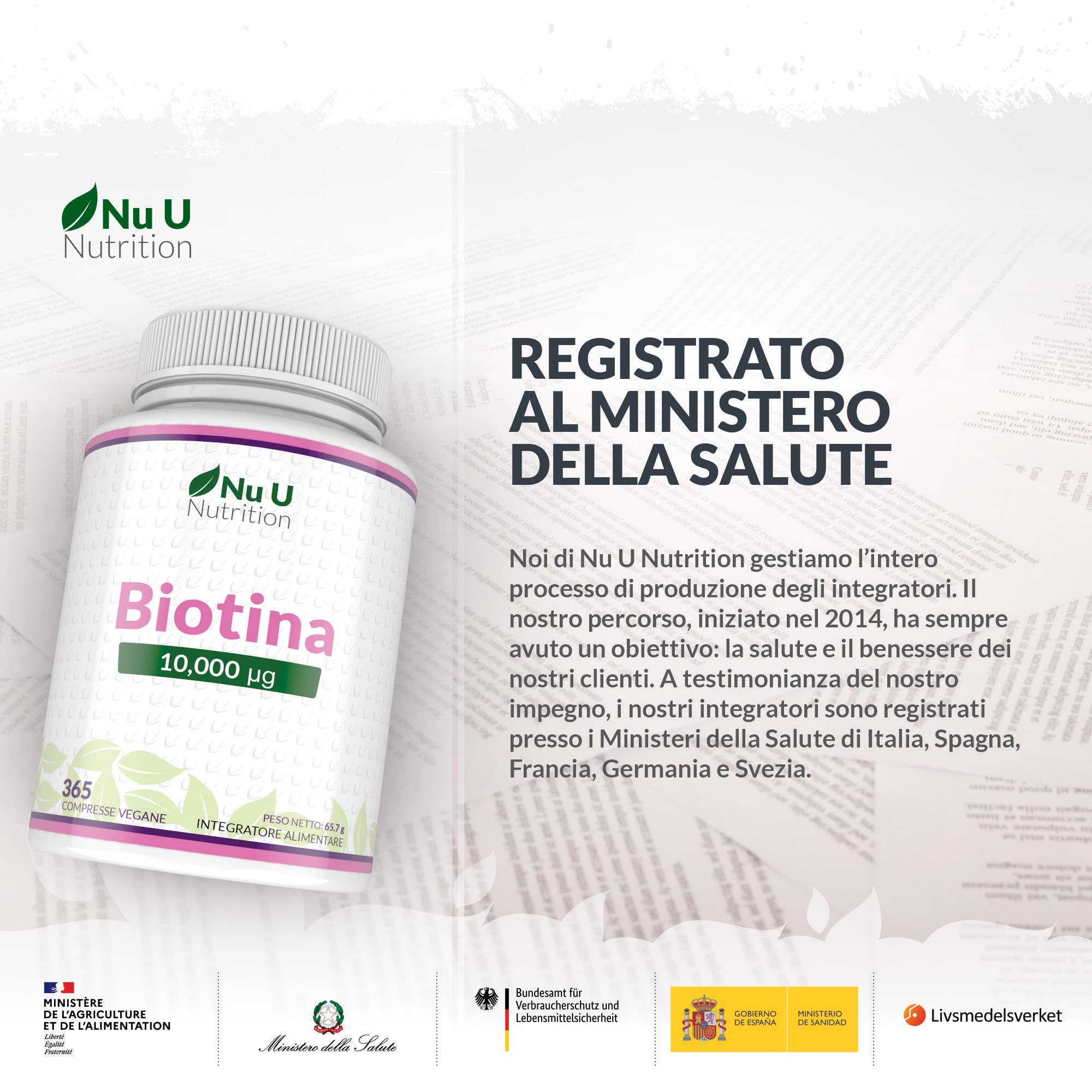Biotina 10000 mcg - 365 Compresse Vegane - 1 Anno di Trattamento - Integratore per Crescita Capelli, Unghie & Pelle - Prodotto in Europa - Nu U Nutrition