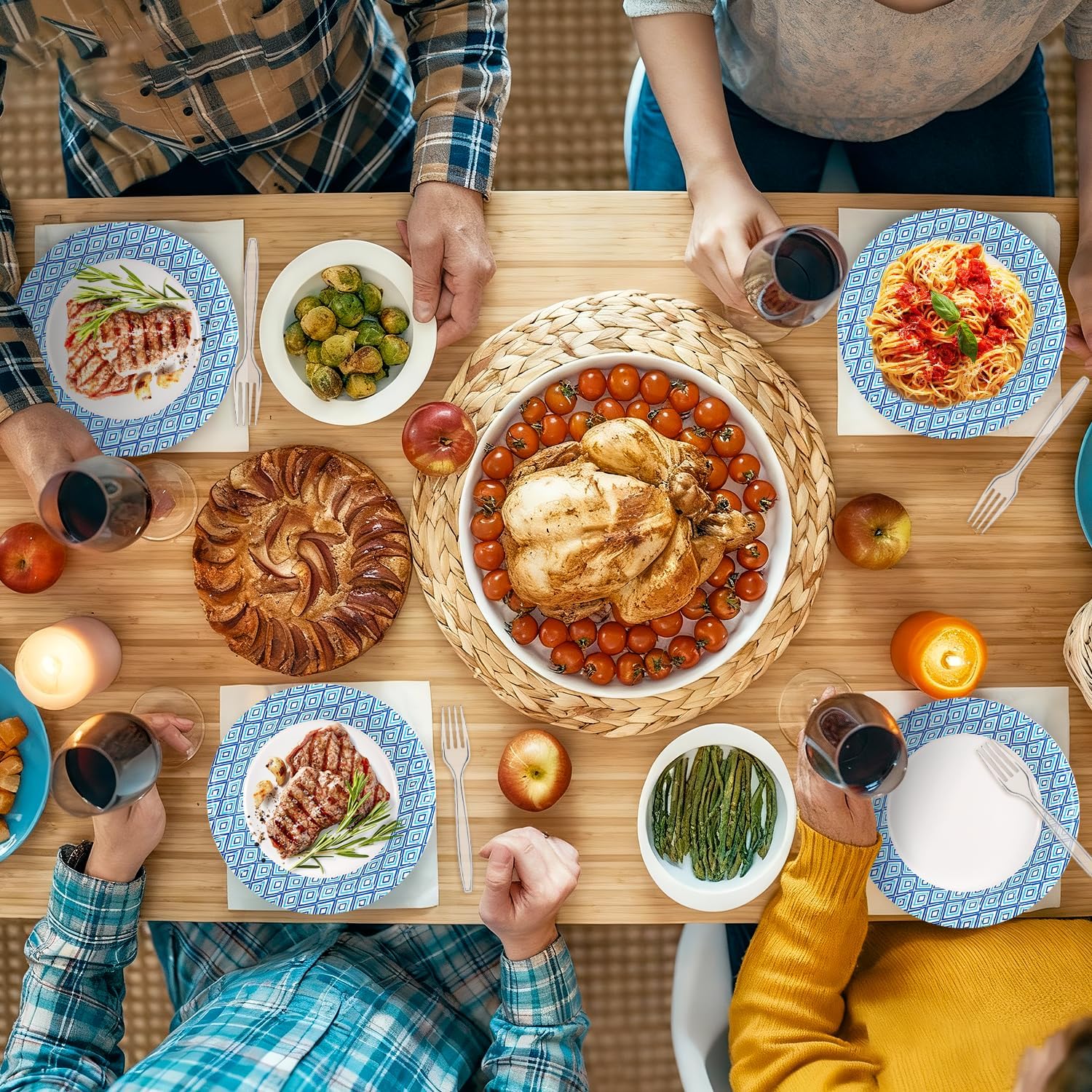 Charmount Disposable 8.5 Paper Plates Sets - Disposable Dinnerware Sets for 150 Guests, 150 Plates, 150 Disposable Forks, Tableware for Party, Daily Use, Camping