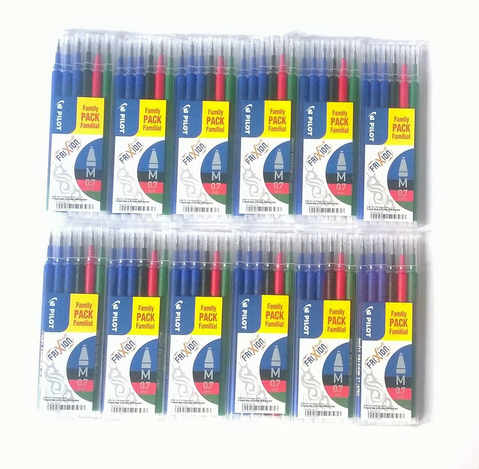 PILOT Frixion Refill (Paquete de 12) – 3 Recambios azules, 1 negro, 1 rojo, 1 verde