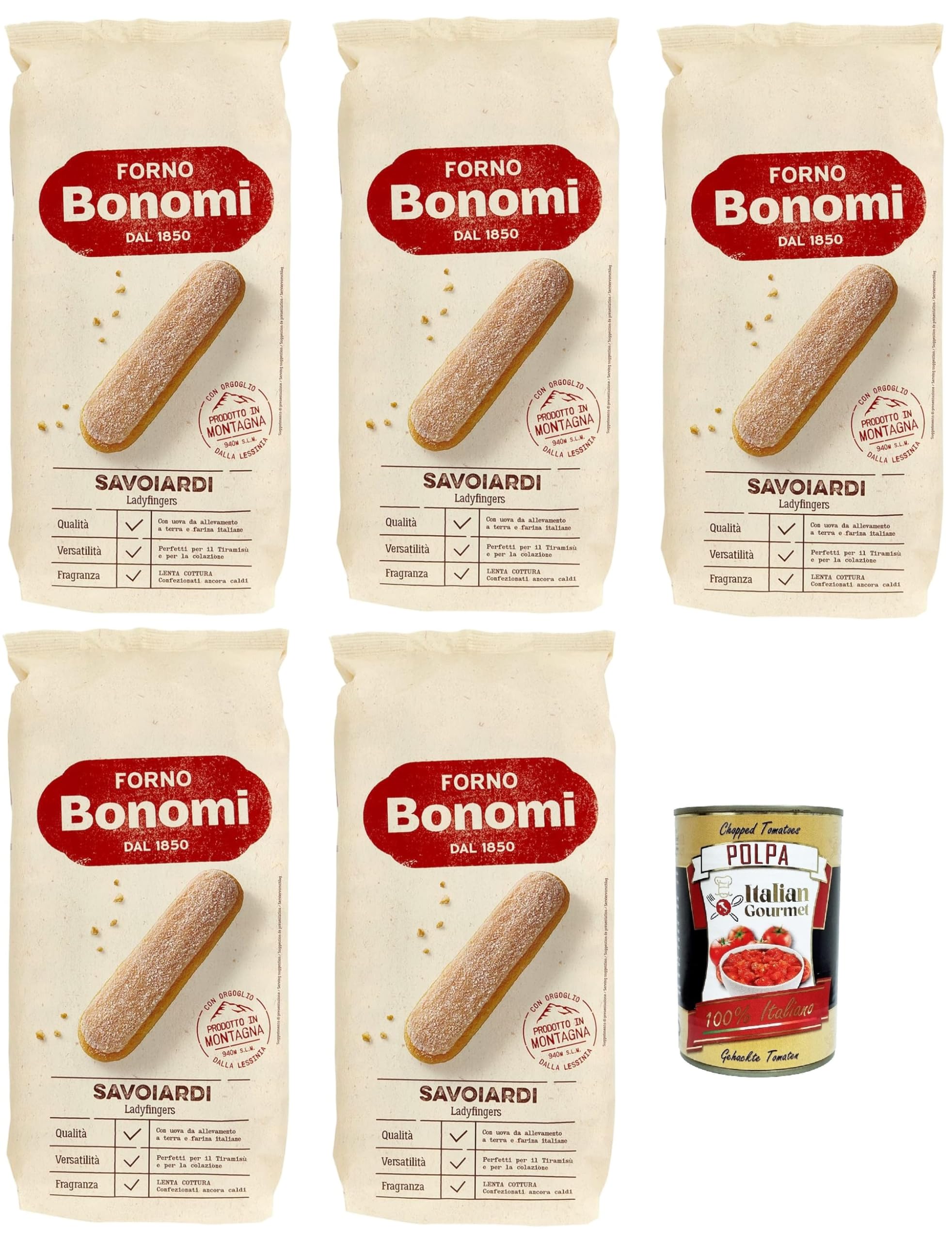 Forno Bonomi Savoiardi Galletas Italianas para Tiramisú 400 g + Polpa 400 g Lote 5