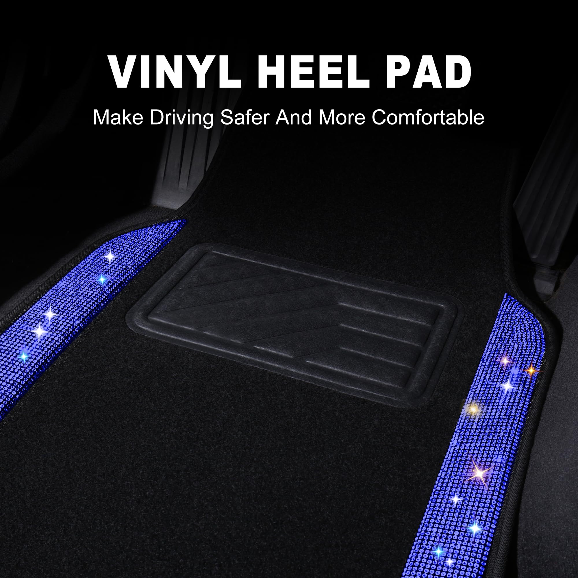 VarCozy Shining Rhinestones Floor Mats for Cars Sparkly Glitter Crystal Car Floor Mats with Anti-Slip Heel Pad for — view 5