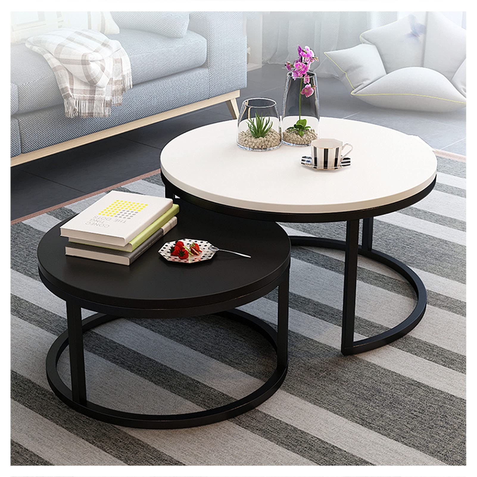 Ensemble de 2 tables gigognes rondes au design contemporain épuré pour séjour