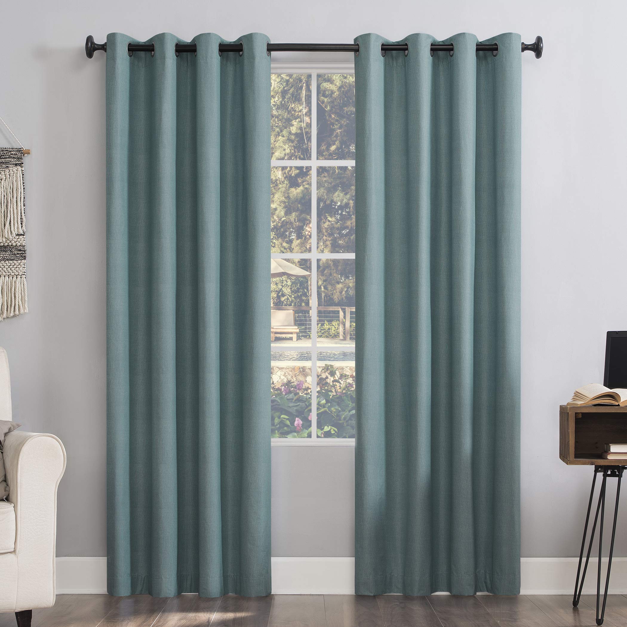Sun Zero Columbia 2-Pack Thermal Energy Saving 100% Blackout Grommet Curtain Panel Pair, 50" x 84", Misty Blue