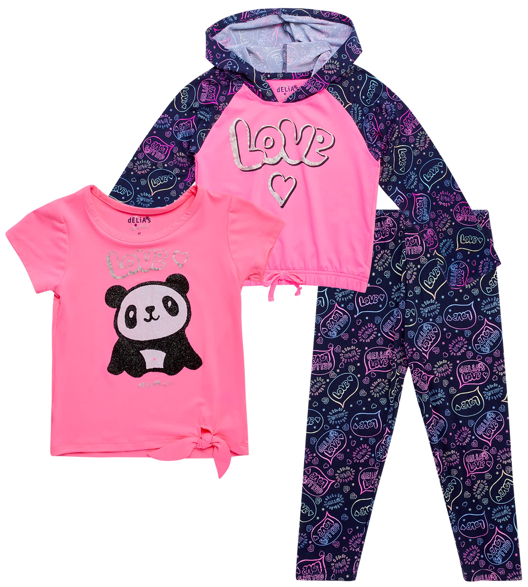 dELiAs Baby Girls' Legging Set - 3 Piece T-Shirt, Hoodie, and Leggings Playwear Set