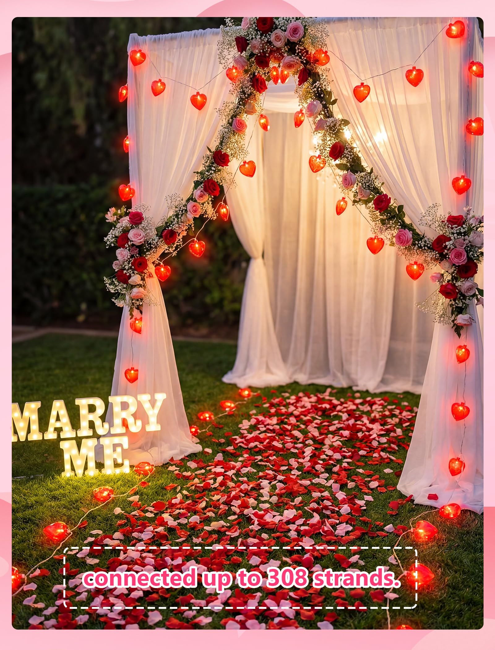 Stringa di luci a forma di cuore per San Valentino, decorazioni per San Valentino, con 10 luci rosse a forma di cuore, collegabili, per San Valentino, feste, matrimoni, decorazioni per vacanze
