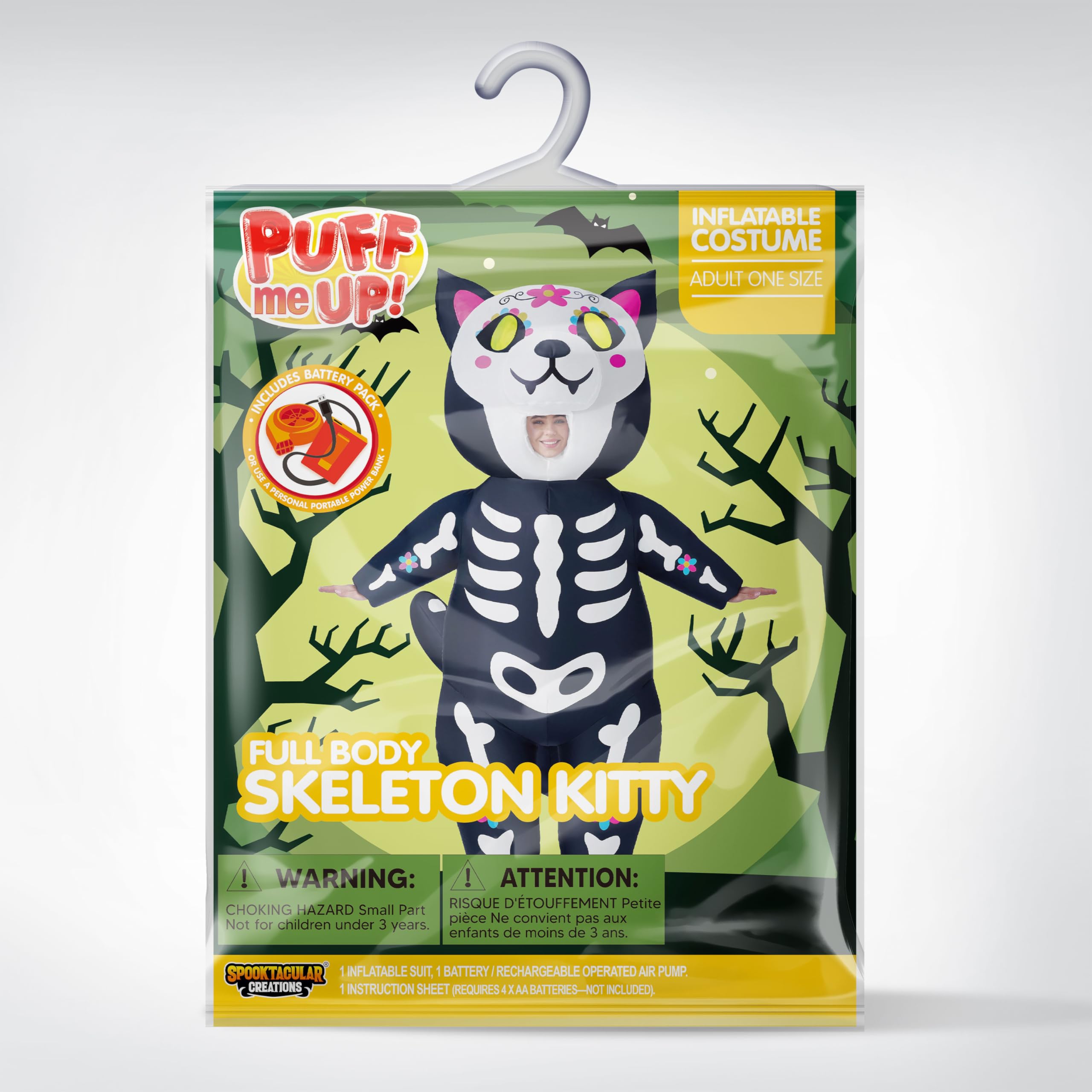 Spooktacular Creations Nadmuchiwane kostiumy na Halloween dla dorosłych, z oczami LED, szkielet, kot, dmuchany kostium dla kobiet, na całe ciało, nadmuchiwany kostium na Halloween, imprezy cosplay