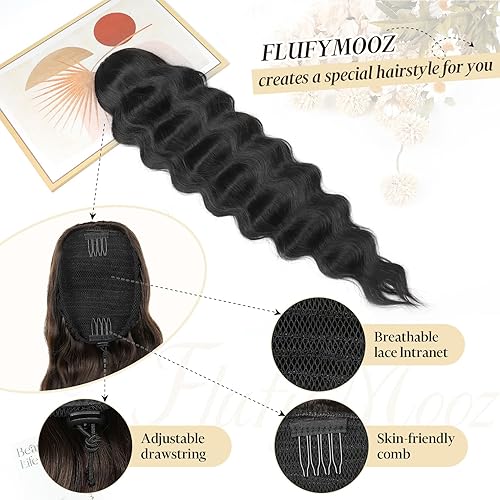 Miniatura 10 de FLUFYMOOZ 2 piezas de cabello desordenado con banda elástica para el cabello para mujeres y niñas, extensiones de cabello sintético ondulado rizado