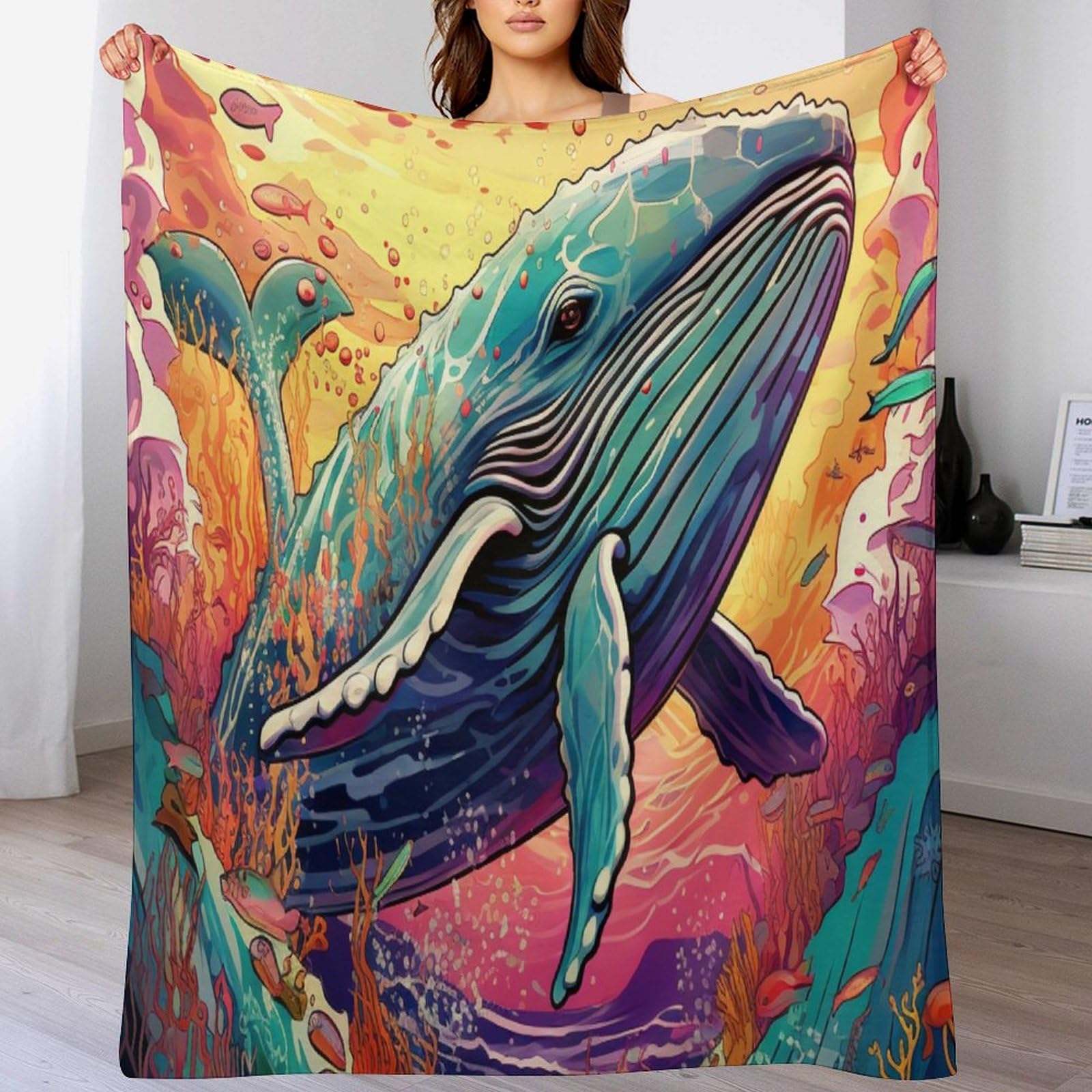 Couverture baleine en flannel douce 130x150cm pour lit et canapé