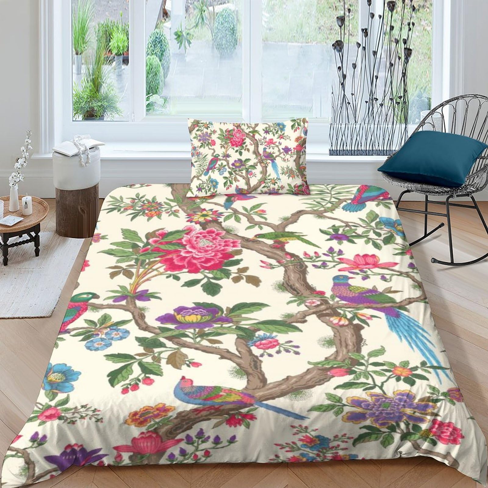 Parure de lit de literie floral impression 3D single 135x200cm