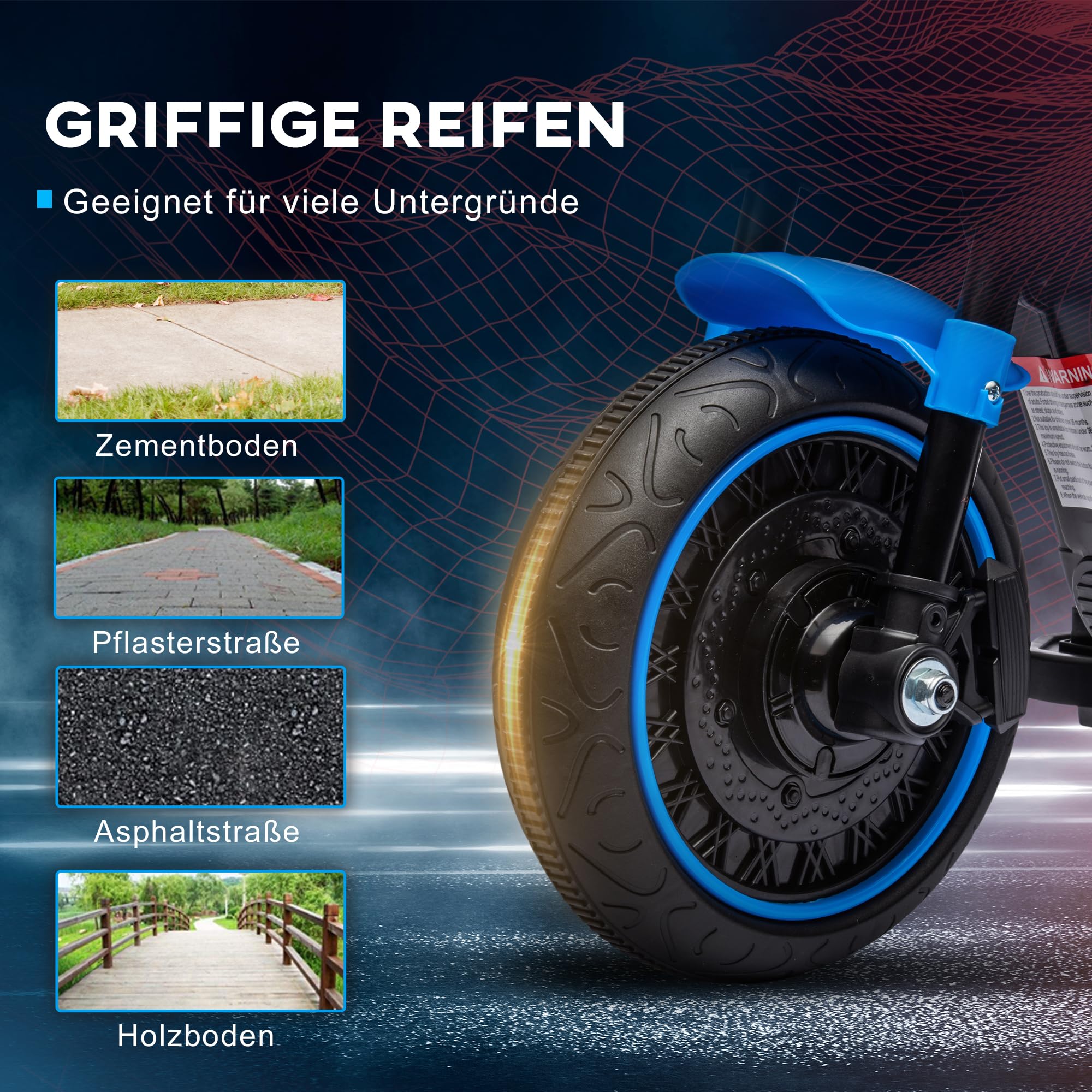 HOMCOM Elektro Kindermotorrad mit Scheinwerfer für Kinder 1,5-3 Jahre Blau | Elektromotorrad, 3 km/h Elektro Motorrad, 2 Stützräder