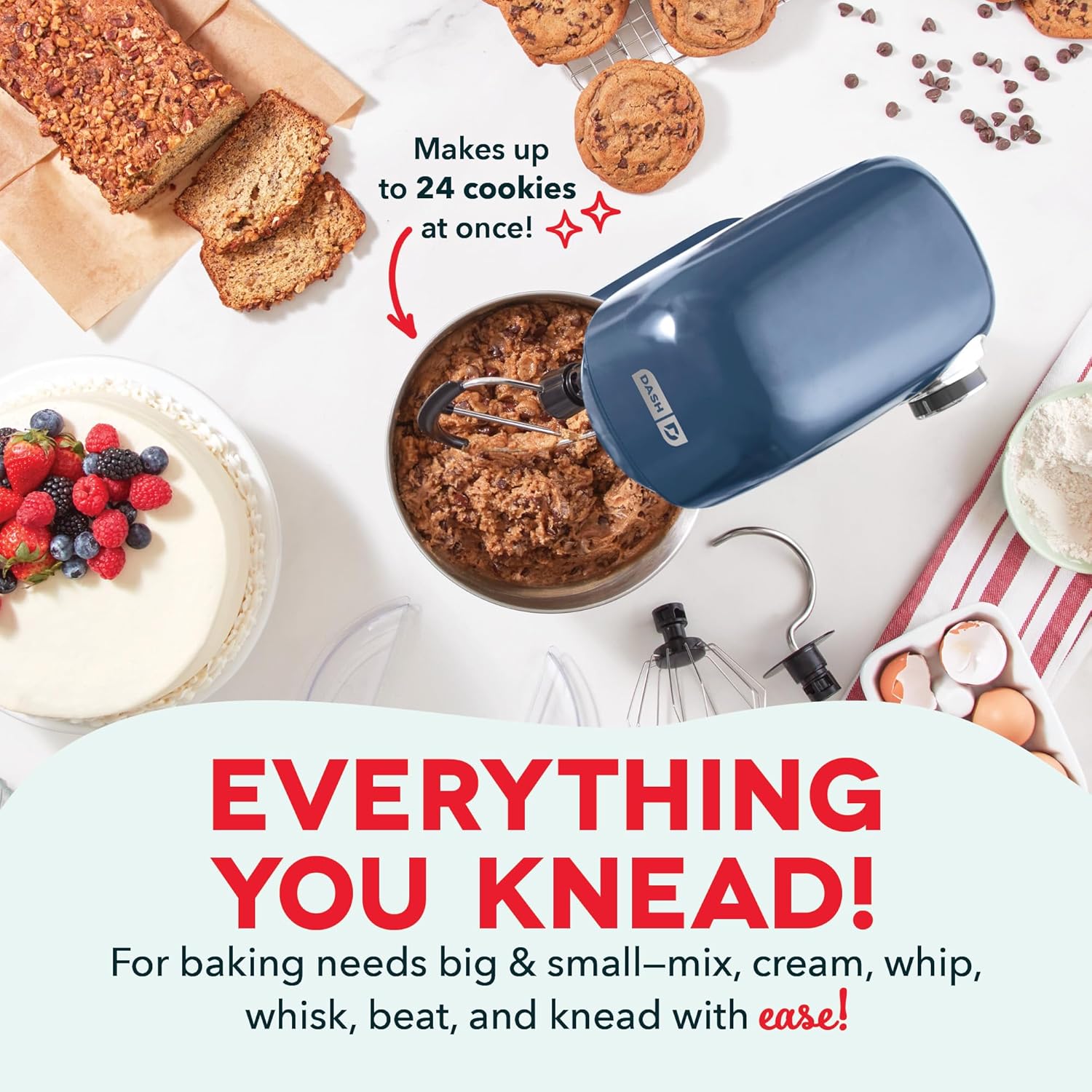 DASH Tilt-Head 3.5qt Stand Mixer 12 Speeds with Paddle, Dough Hook, and Whisk Attaachments - Cream