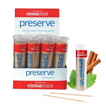 Preserve Toothpicks Cinnamint Refreshing Natural Cinnamon & Mint Flavored Toothpicks for Fresh Breath Teeth & Gums - Sustainably Harvested Birch Wood - 24 Travel Cases 840 Picks