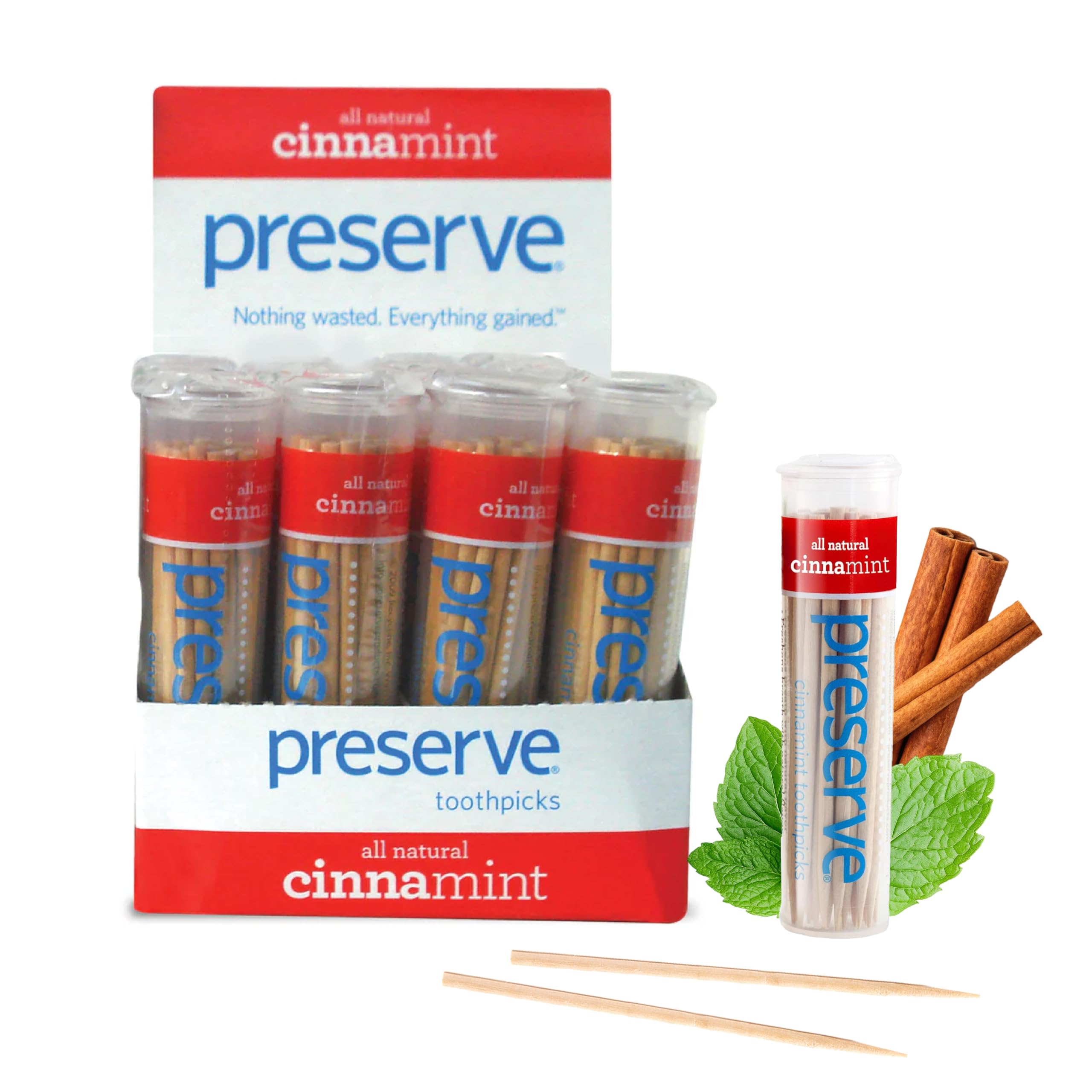 Preserve Toothpicks Cinnamint Refreshing Natural Cinnamon & Mint Flavored Toothpicks for Fresh Breath Teeth & Gums - Sustainably Harvested Birch Wood