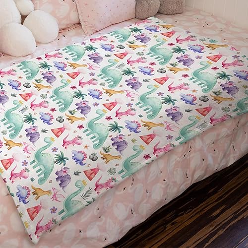 Miniatura 4 de HawSkgFub Manta de dinosaurio para niñas, regalo rosa y morado, para amantes de los dinosaurios tropicales, de franela de forro polar, manta de