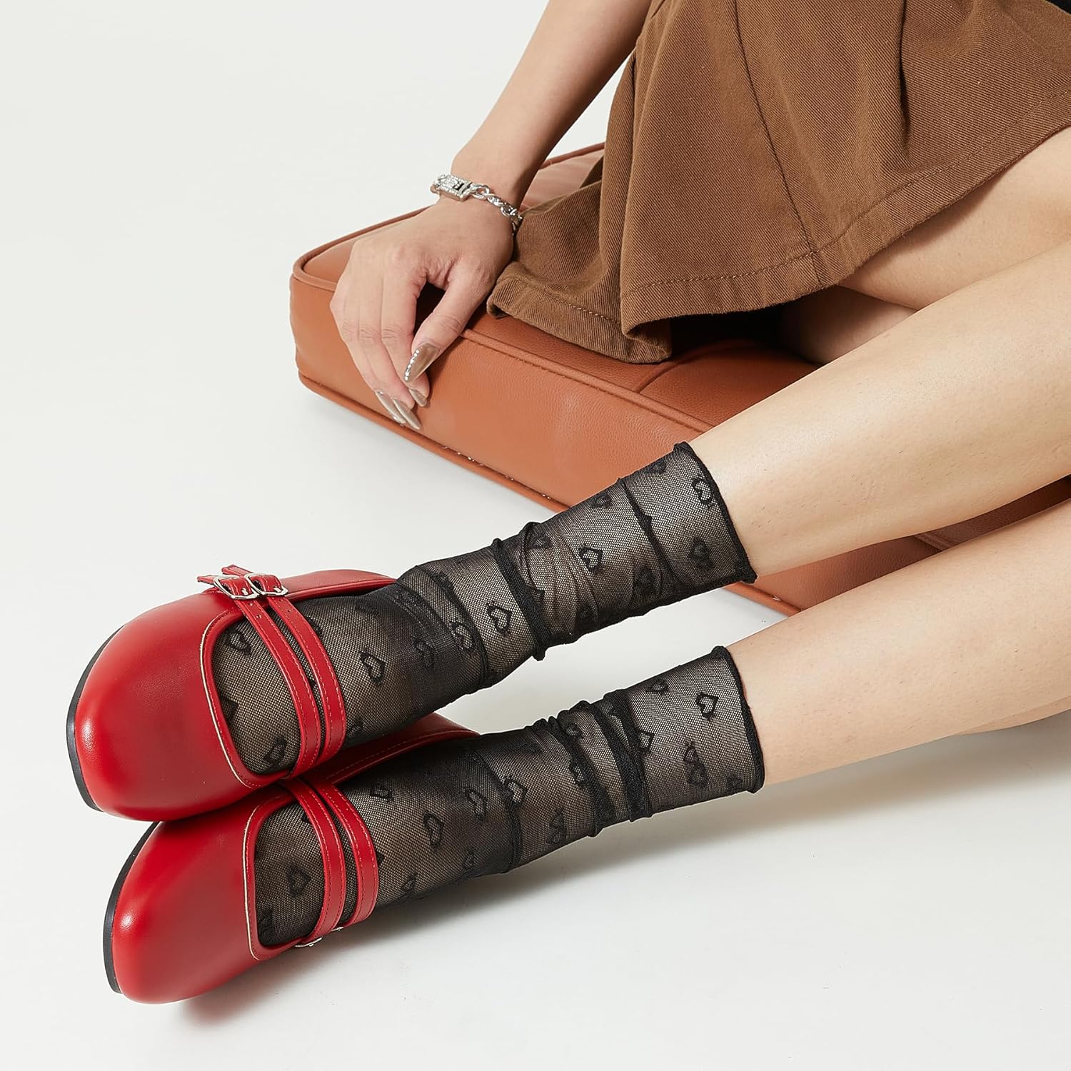 Trary Mary Jane Shoes Women Square Toe Flats for Women Dressy Ballet Flat Mary Jane Flats with Buckle Strap Comfortable Slip On Casual Shoes