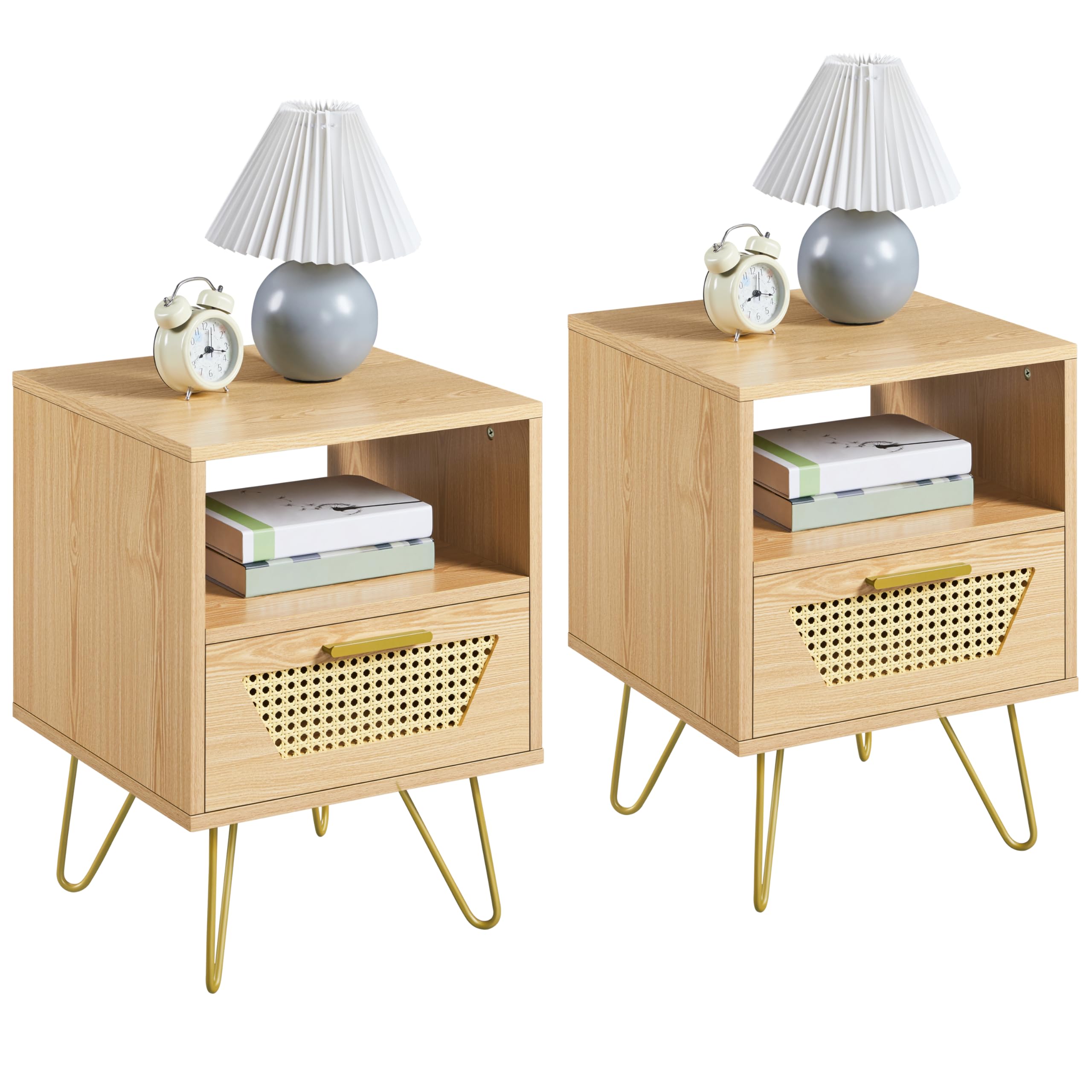 Yaheetech Set 2 Comodini da Letto con Cassetto 40 × 40 × 55 cm | Tavolino Laterale Porta Lampade Stile Classico, Struttura in Legno Elegante, Arredo Pratico per Camera da Letto