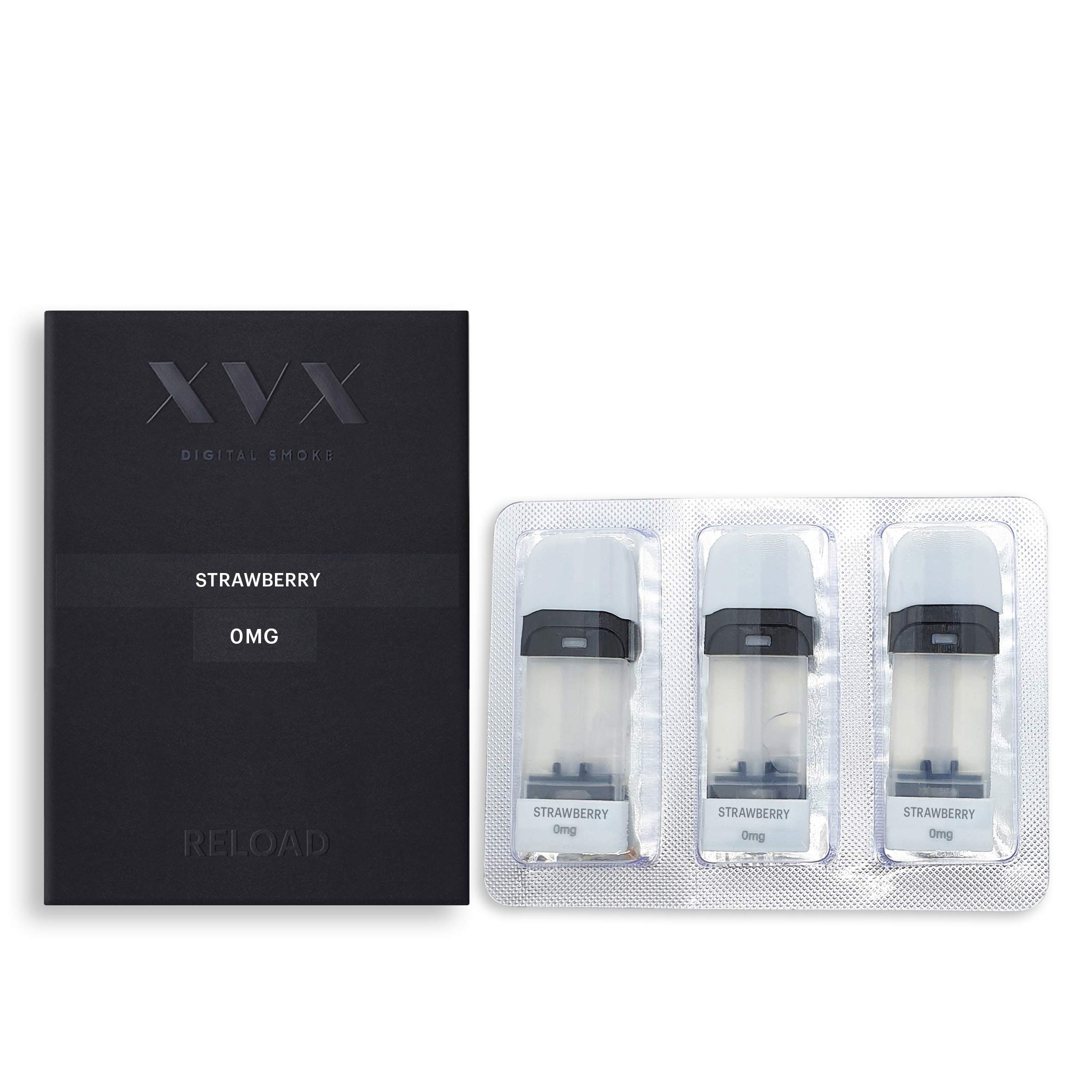XVX Reload - Prefill - 3 Pack - Strawberry Flavour - Vape Prefill POD System - Rechargeable E Cigarette Battery - USB Port - Shisha Electronic