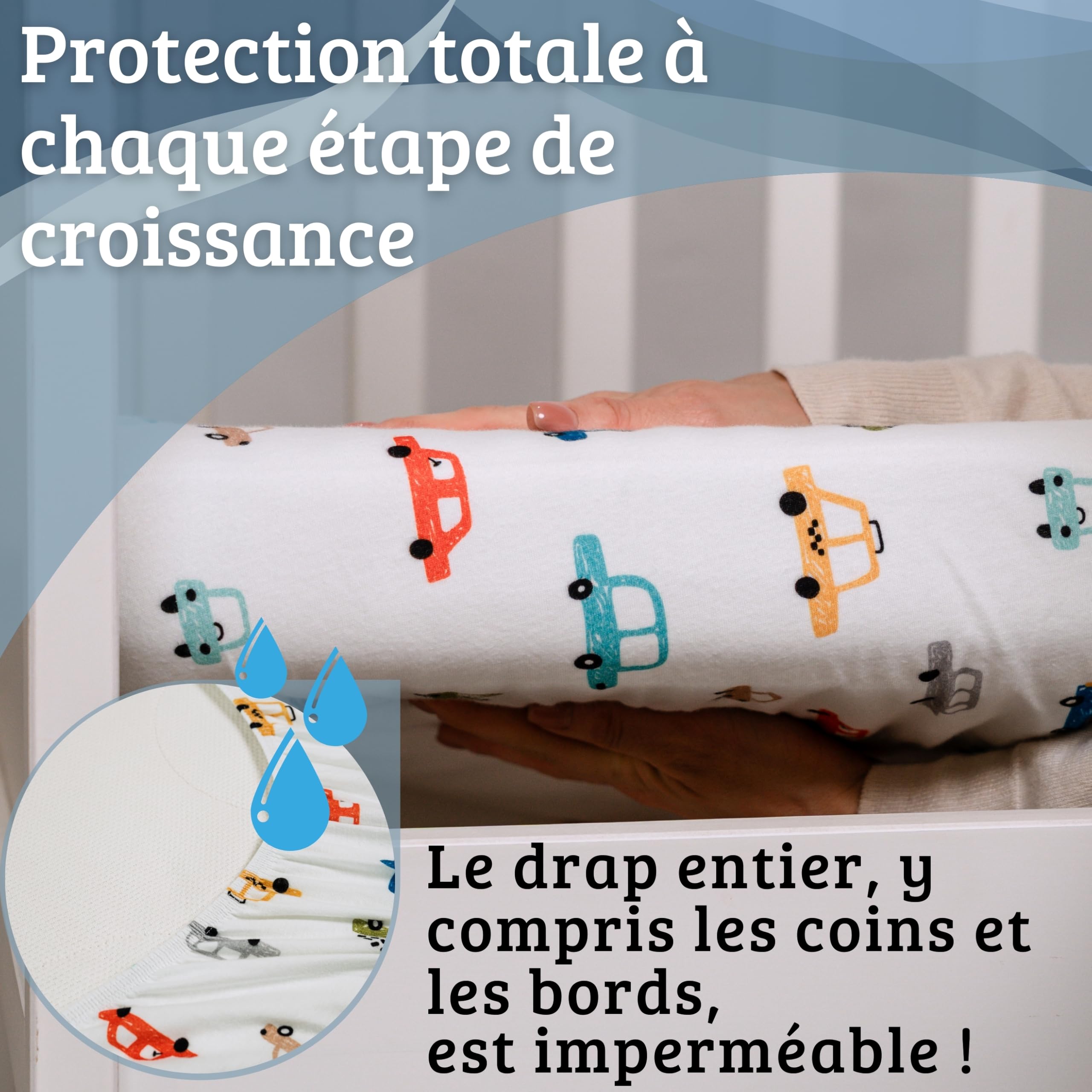 Bisoo Drap Magique. Drap-Housse 90x200 Lettres + Voitures pour Lit 1 Place