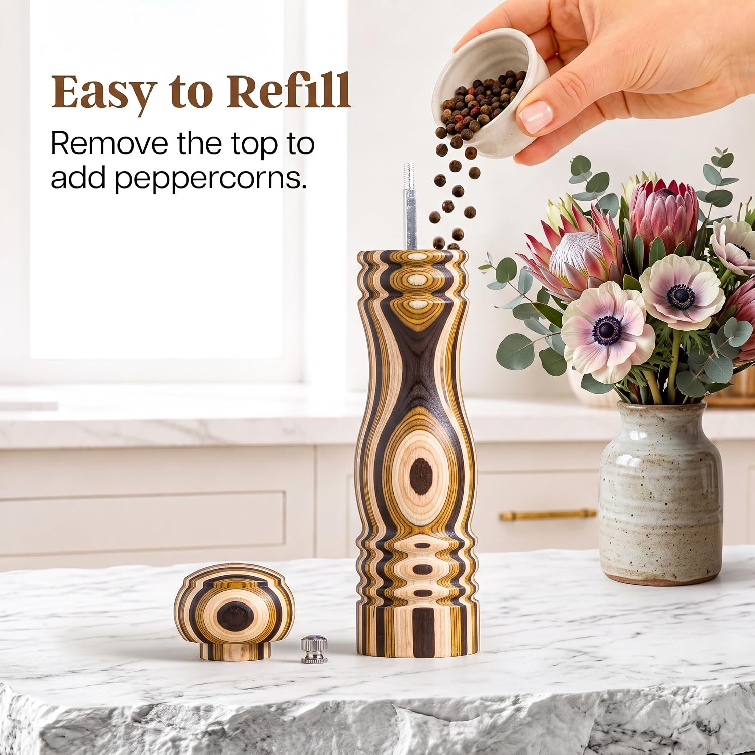 Ninefish Pakkawood Salt and Pepper Grinder,Colorful 8-Inch Pepper Mill with adjustable stainless steel mechanism,Pakkawood Salt and Pepper Shaker for kitchen