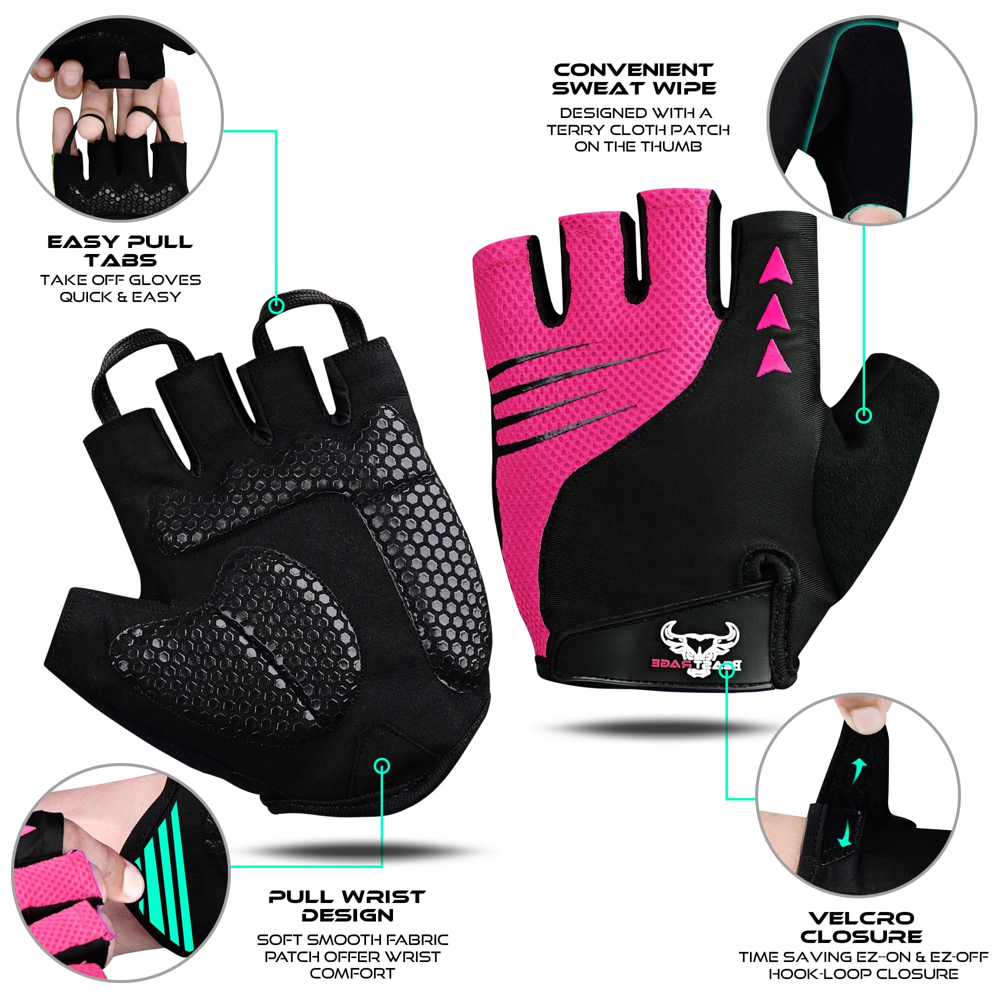 BEAST RAGE Gants de Cyclisme à demi-Doigts pour Hommes et Femmes, Gants vélo rembourrés Respirants Antidérapants, Gants de vélo de Route VTT Absorbant