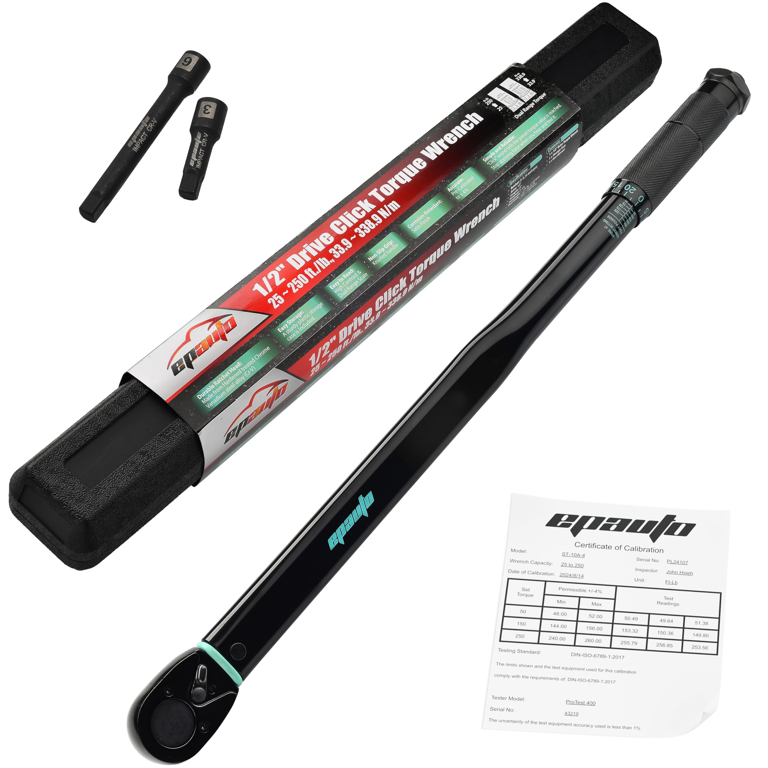 EPAuto 1/2-Inch Drive Click Torque Wrench,25-250 ft.-lb./33.9~338.9 Nm, Black
