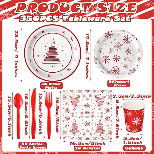 Miniatura 2 de Juego de 350 platos de papel y servilletas, platos de papel desechables, suministros para fiestas, juego de vajilla para 50 tazas, cuchillos,