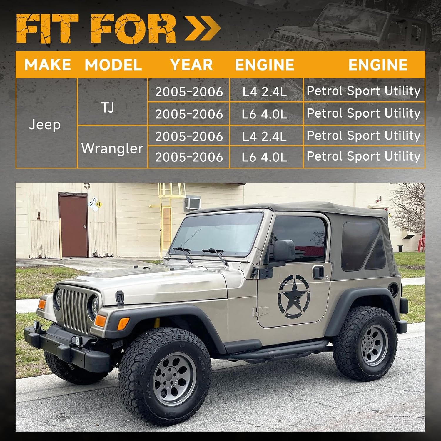 5161335AD Fuel Pump Module Assembly with Sending Unit Fit for Jeep TJ Wrangler 2005 2006, 2.4L 4.0L, Gas, Replace# E7200M, 5161335AD